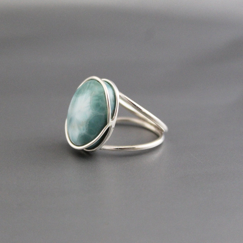 Handmade Oval Larimar Ring, Sterling Silver Gemstone, March Birthstone,