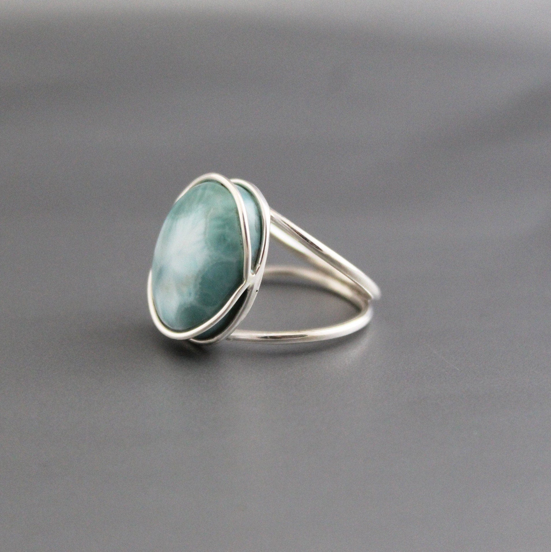 Handmade Oval Larimar Ring, Sterling Silver Gemstone, March Birthstone,