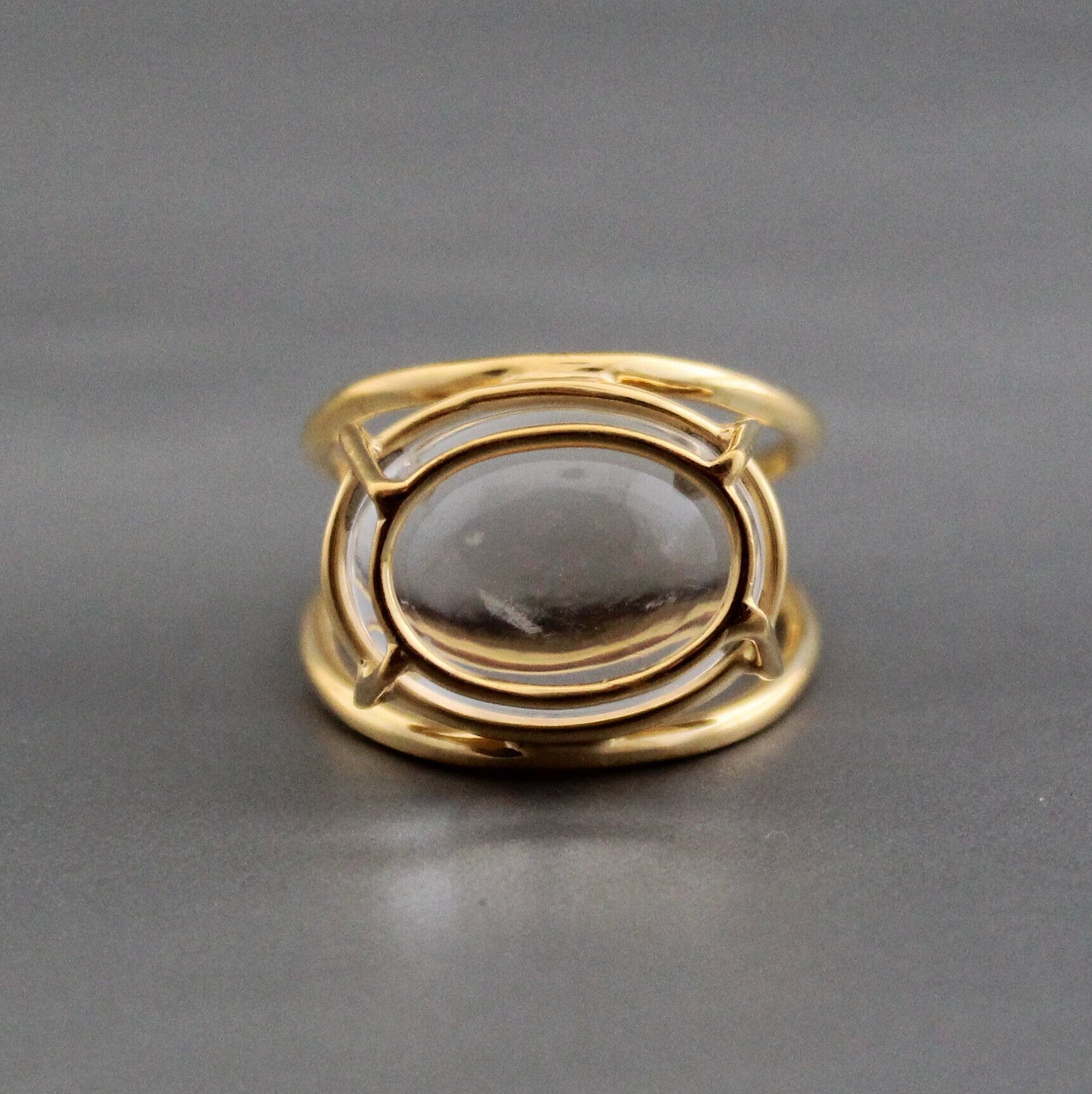 Clear Quartz Ring, Handmade 18K Gold Sterling Silver Designer Ring, Oval Gemstone, Handmade Quartz Jewelry