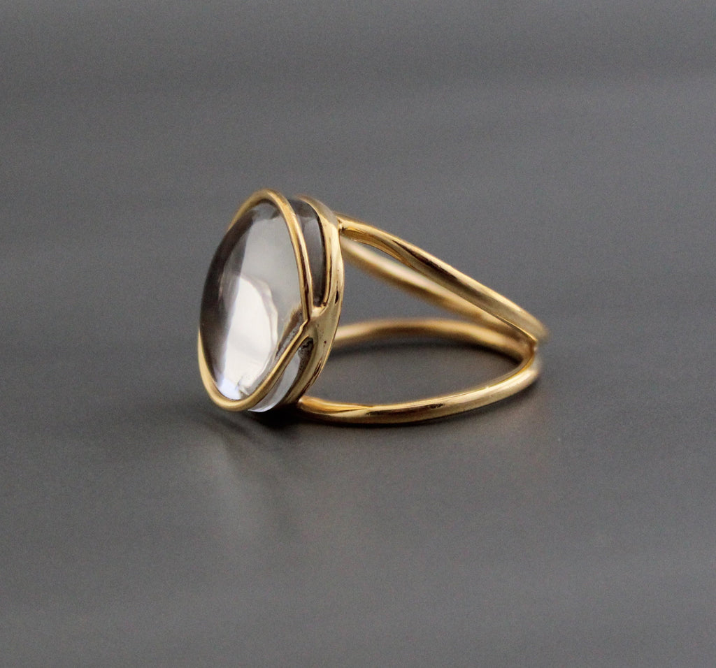 Clear Crystal ring, 925 Sterling Silver Statement Jewelry, 18K Gold Plated Jewelry, Crystal Quartz Cocktail Ring, Genuine Crystal Ring