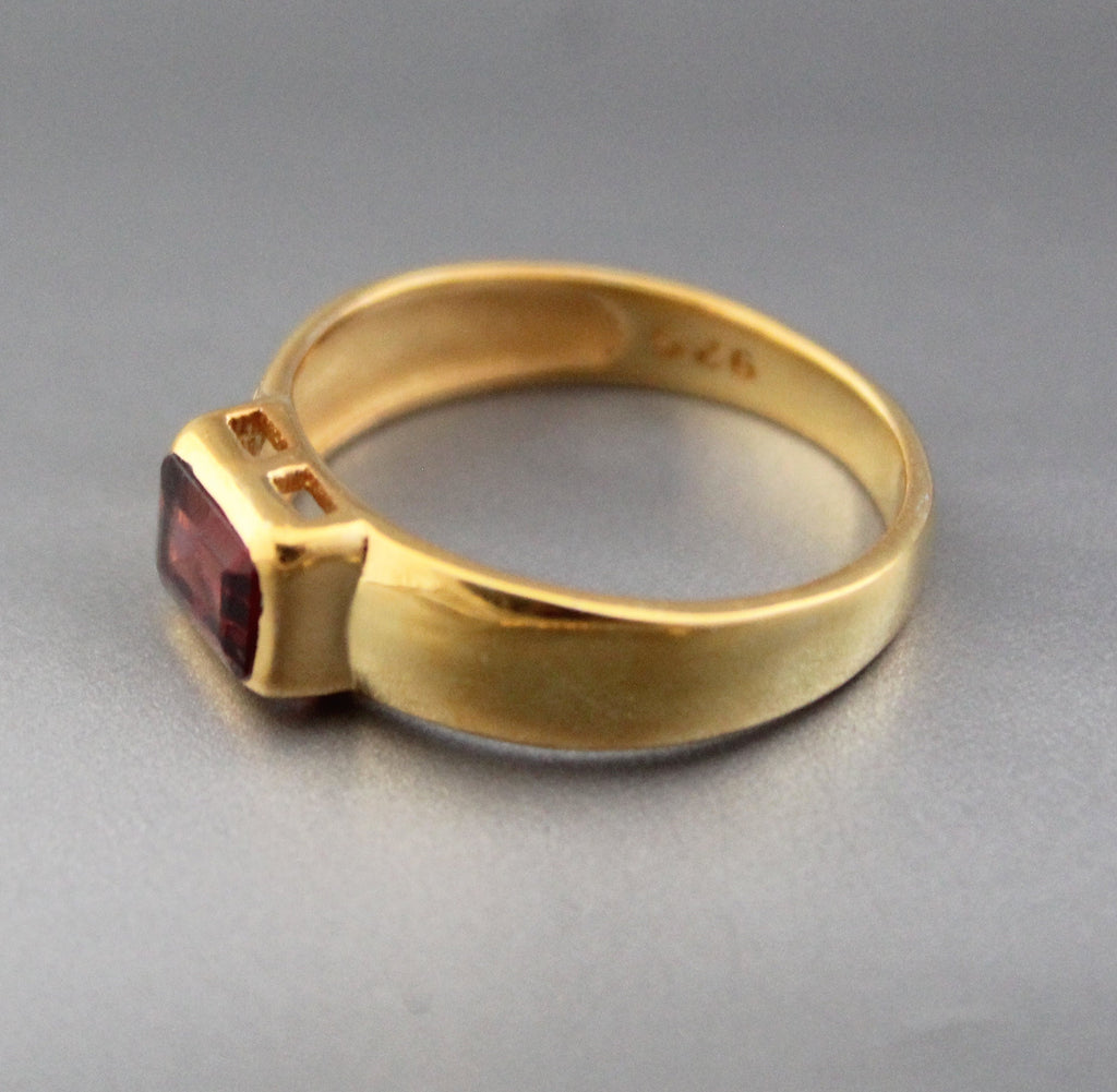 Handmade Garnet Ring, 18k Gold Plated, January Birthstone Jewelry, Genuine Red Garnet Signet Ring 925 Sterling Silver