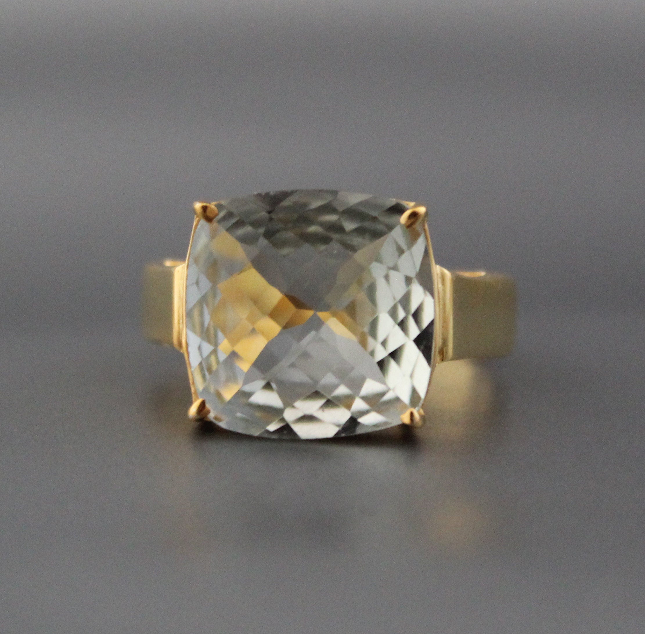 Green Amethyst Ring, Prasiolite Cushion Cut Birthstone Jewelry, 14k Gold Vermeil, Gift For Mother