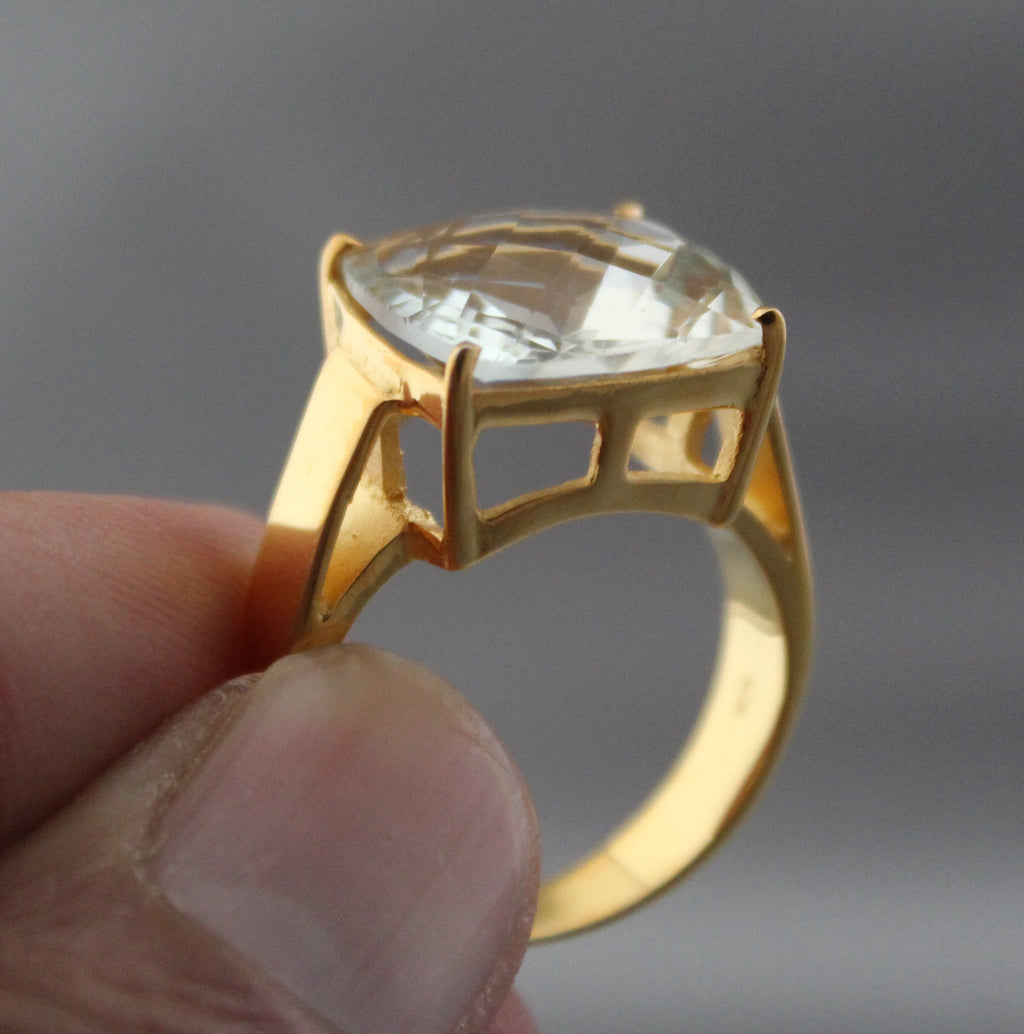 Green Amethyst Ring, Prasiolite Cushion Cut Birthstone Jewelry, 14k Gold Vermeil, Gift For Mother