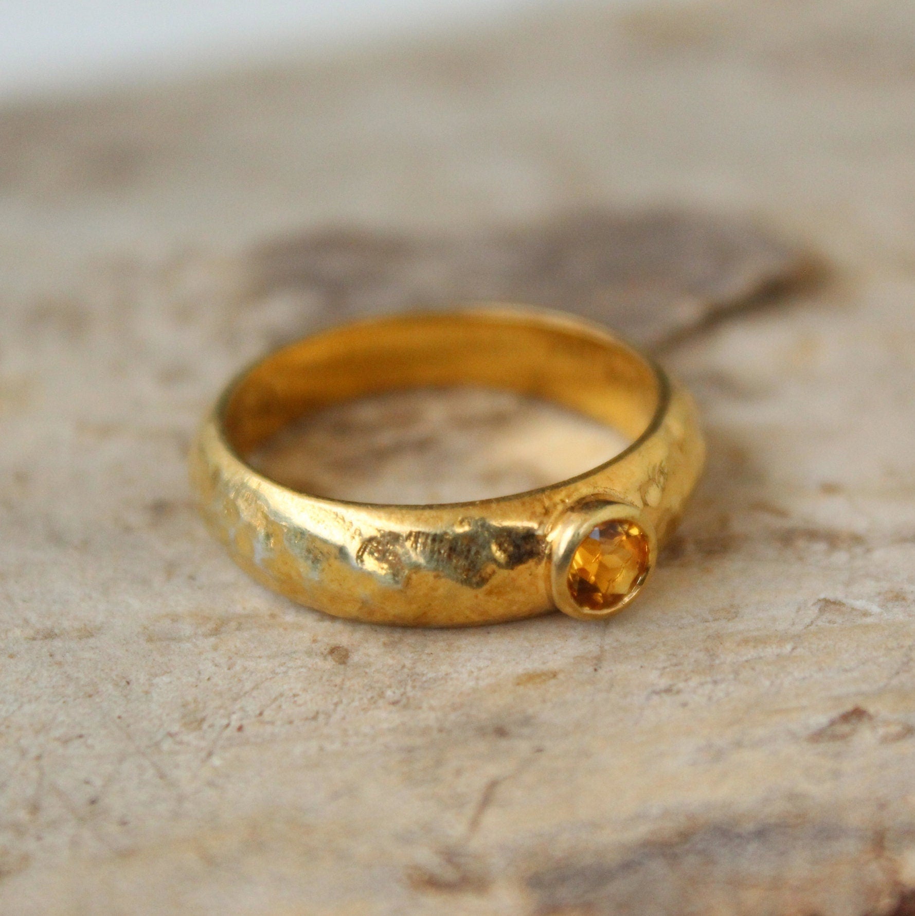 Genuine 14k Vermeil Citrine Ring, Wedding Anniversary Gift, Handmade November Birthstone Jewelry, Mothers day gift