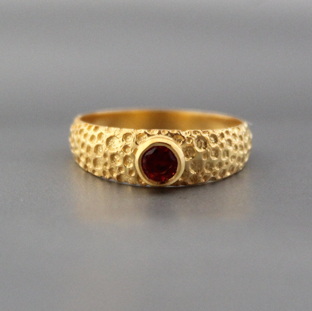 Genuine Red Garnet Signet Ring, Gift for Her, January Birthstone Jewelry, Gold Filled Ring