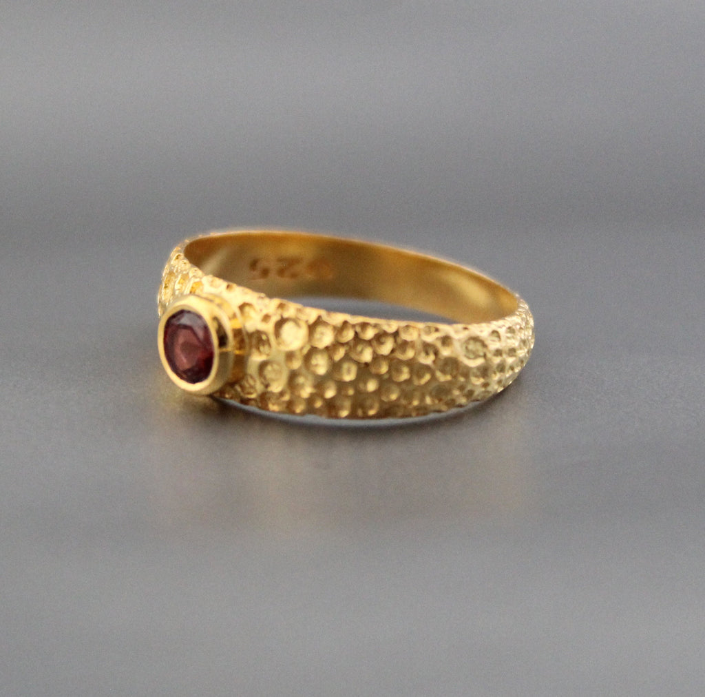 Genuine Red Garnet Signet Ring, Gift for Her, January Birthstone Jewelry, Gold Filled Ring