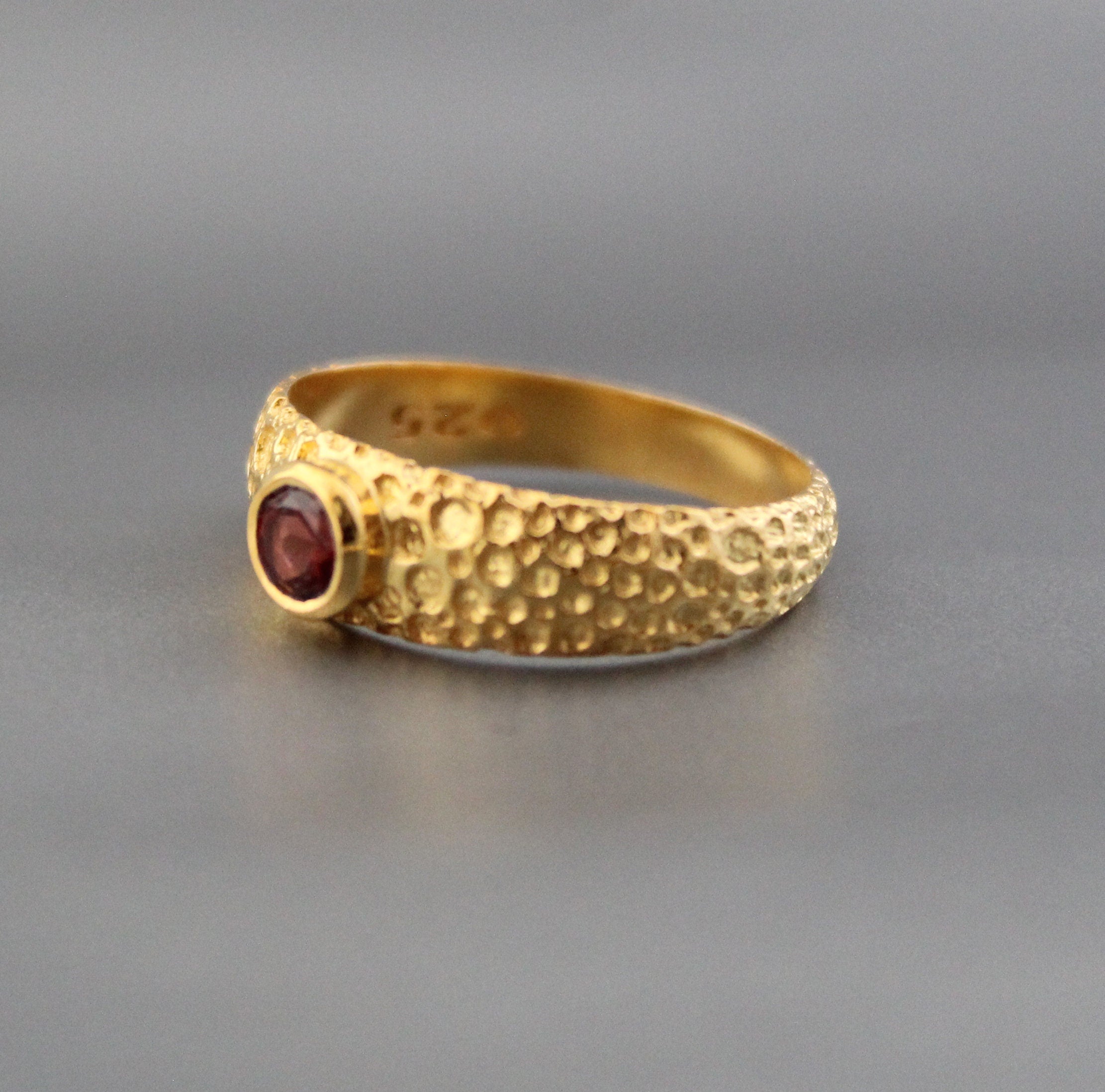 Genuine Red Garnet Signet Ring, Gift for Her, January Birthstone Jewelry, Gold Filled Ring