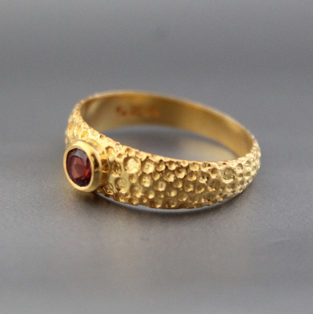 Genuine Red Garnet Signet Ring, Gift for Her, January Birthstone Jewelry, Gold Filled Ring