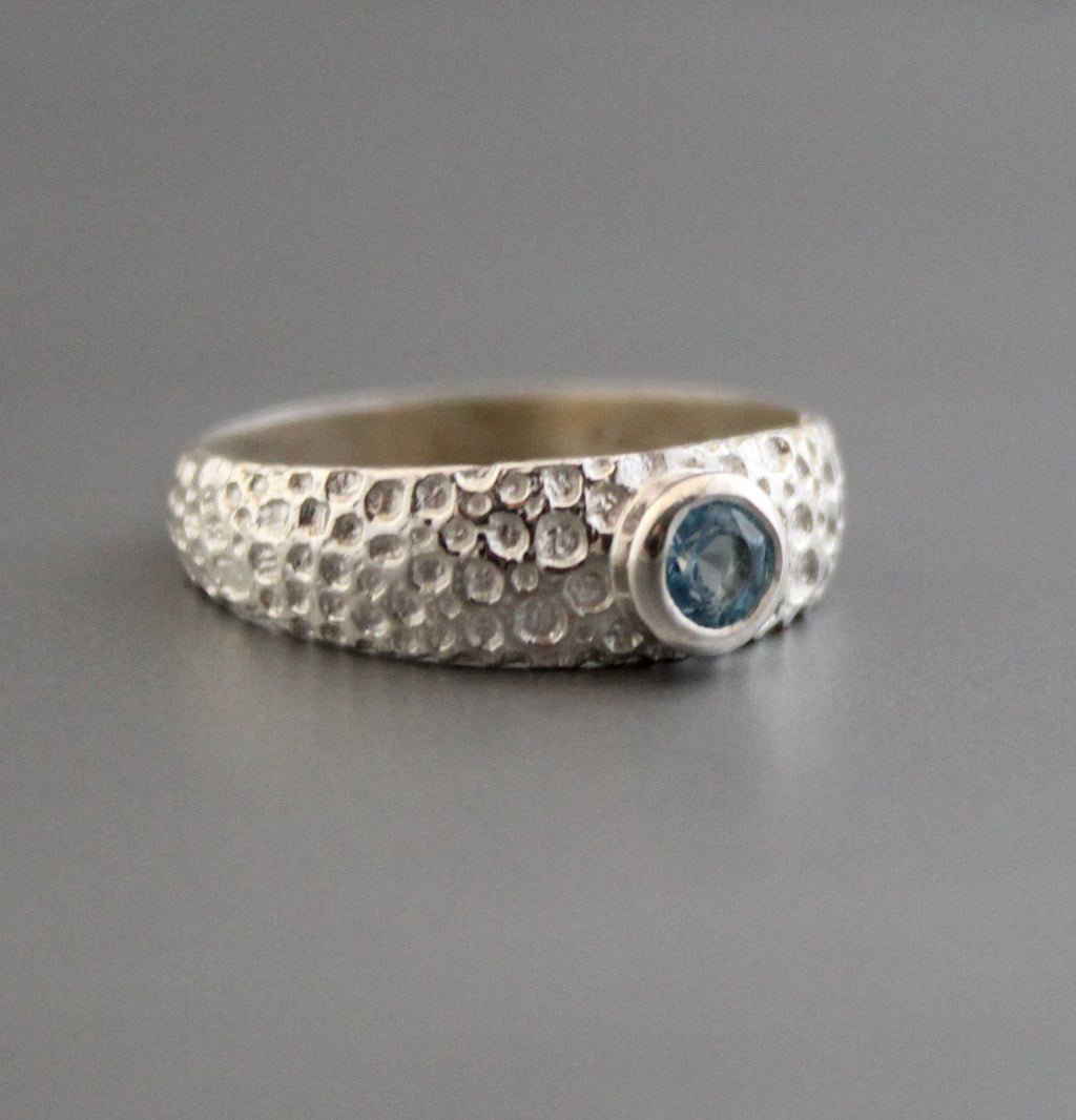Natural Blue Topaz Ring, Dainty Silver Ring, December Birthstone Mothers Day Ring Promise Ring Birthday Gift for Her