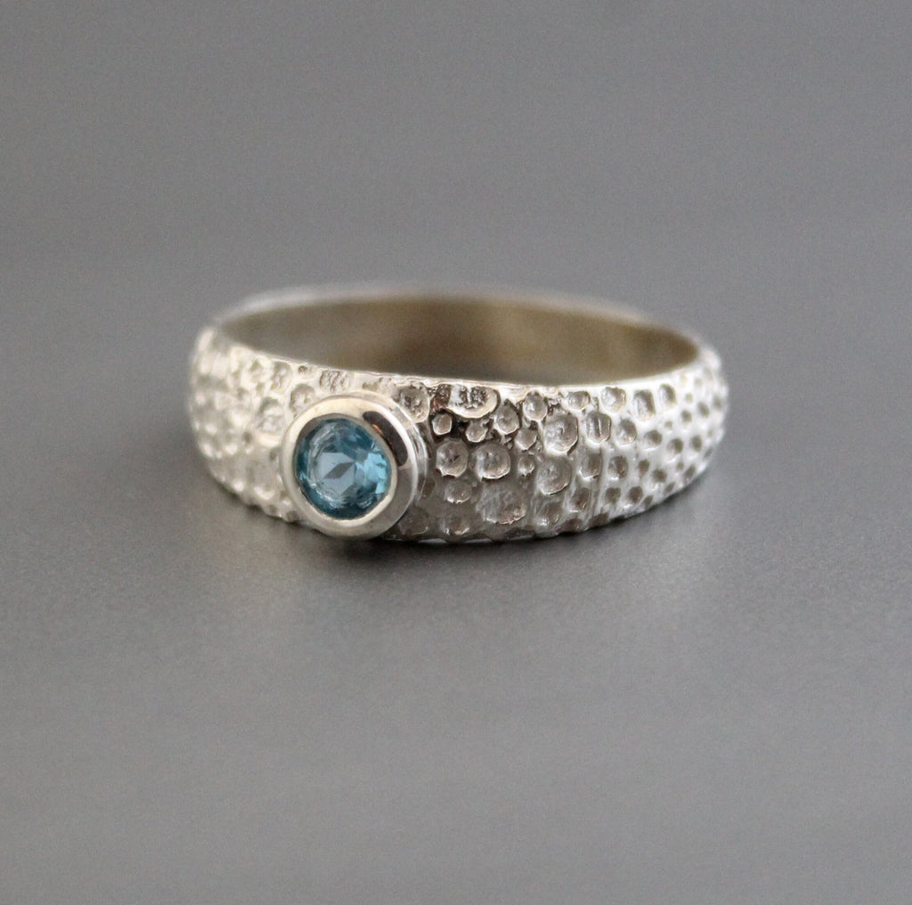 Natural Blue Topaz Ring, Dainty Silver Ring, December Birthstone Mothers Day Ring Promise Ring Birthday Gift for Her