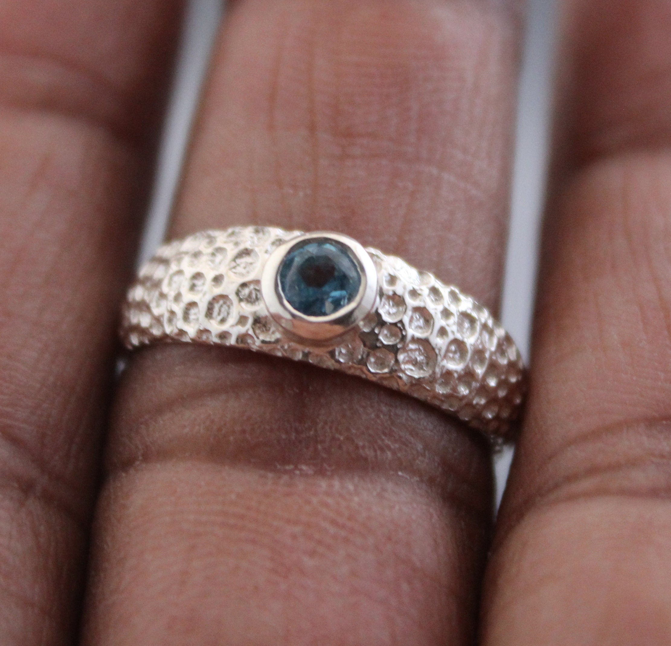 Natural Blue Topaz Ring, Dainty Silver Ring, December Birthstone Mothers Day Ring Promise Ring Birthday Gift for Her