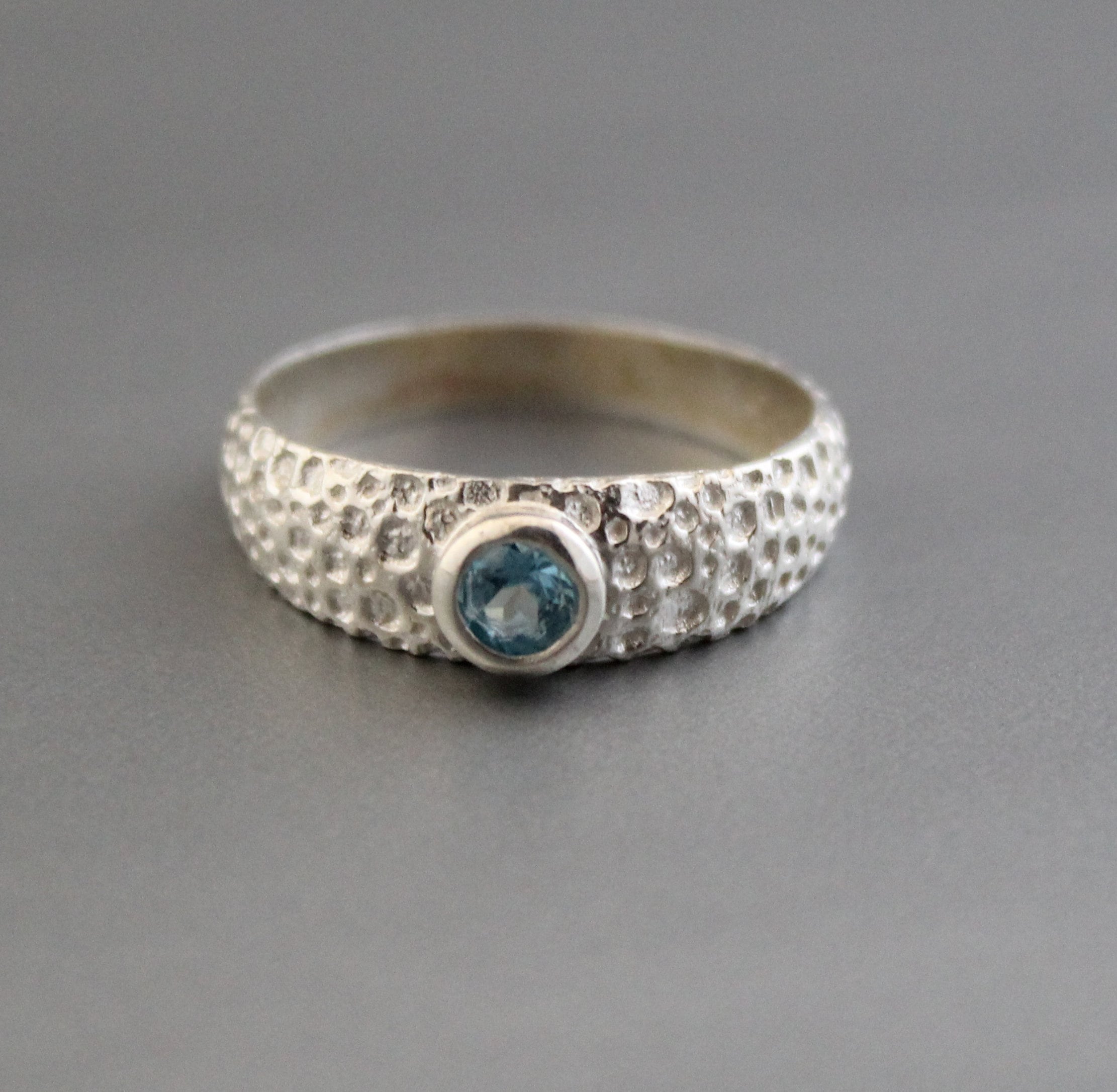 Natural Blue Topaz Ring, Dainty Silver Ring, December Birthstone Mothers Day Ring Promise Ring Birthday Gift for Her
