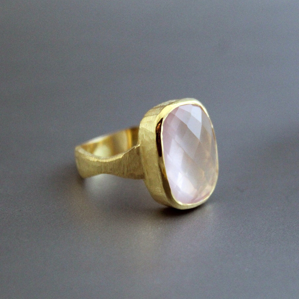 Rose Quartz Ring Gold, pink quartz ring, January Birthstone, unique ring Gift, Quartz Gemstone Ring