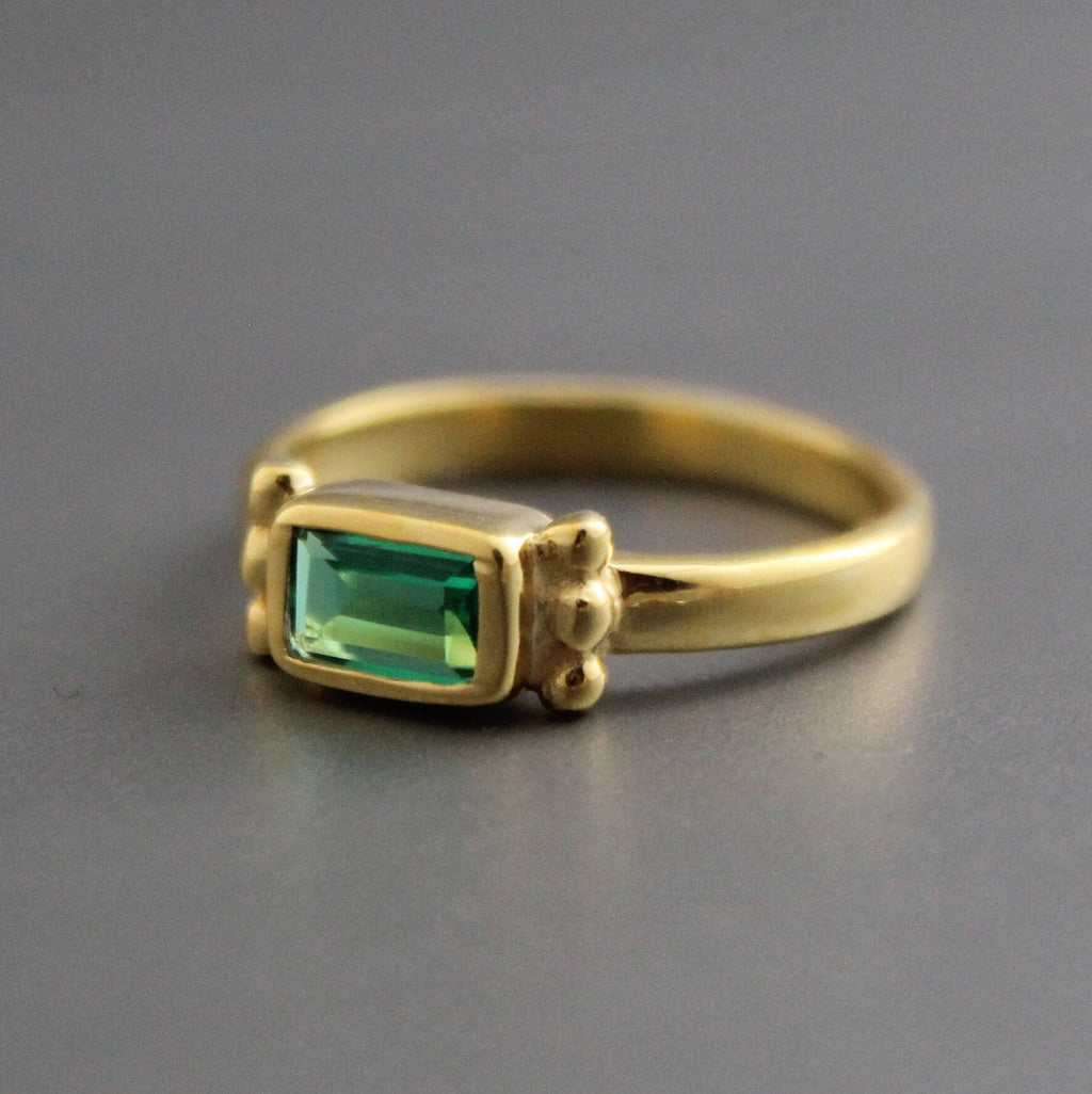 Emerald Ring, Vintage Gold Wedding Ring, Baguette Cut, 18K Gold Filled 925 Sterling Silver Ring, Handmade Ring, Wedding Jewelry