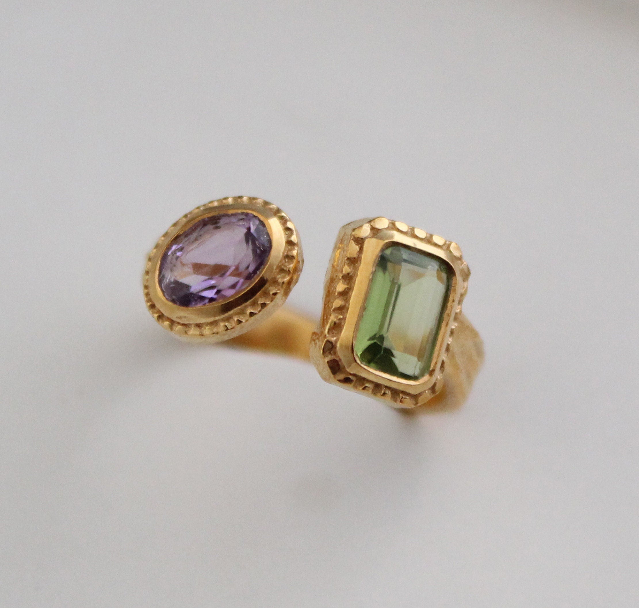 Amethyst Peridot Ring, Adjustable Band, Multi Stone Ring, Promise Ring, Unique Gold Engagement Ring, Vintage Bridal wedding Anniversary
