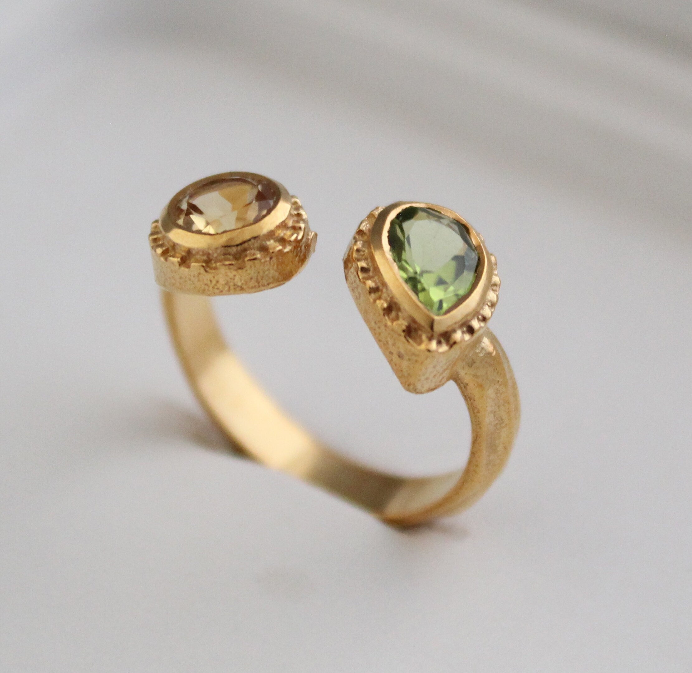 18K Gold Citrine Peridot Ring, Adjustable Gemstone Band, Birthstone ring, Birthday Gifts for her, Multi Stone Ring