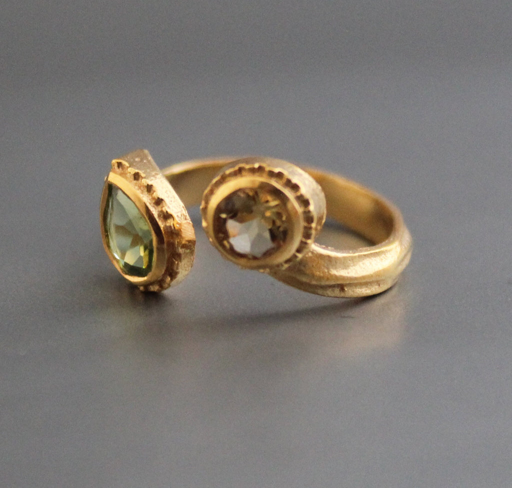 18K Gold Citrine Peridot Ring, Adjustable Gemstone Band, Birthstone ring, Birthday Gifts for her, Multi Stone Ring