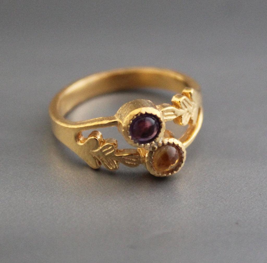 Citrine Ring, Amethyst Ring, Multi stone rings, Birthstone Ring for Mom, Mothers Day Gift, Personalized Birthstone Jewelry Gift for Her