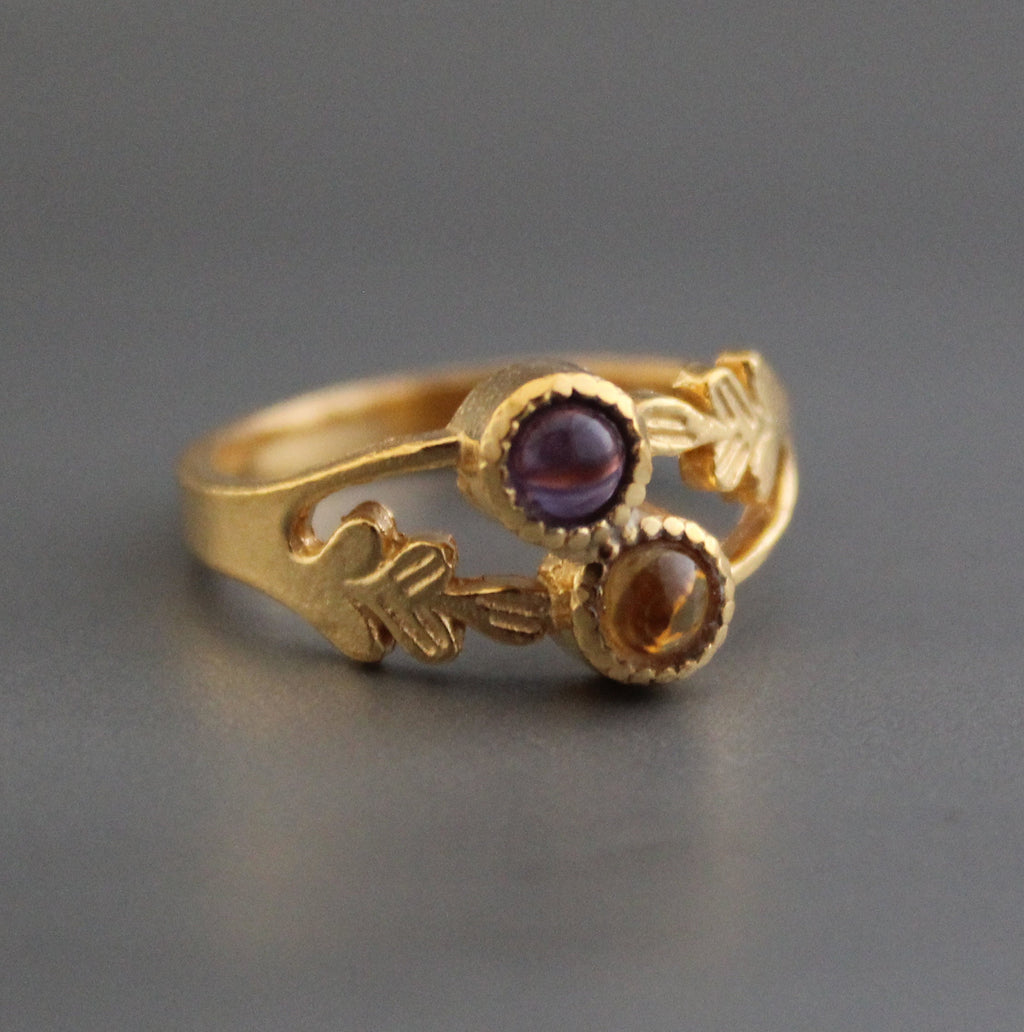 Citrine Ring, Amethyst Ring, Multi stone rings, Birthstone Ring for Mom, Mothers Day Gift, Personalized Birthstone Jewelry Gift for Her