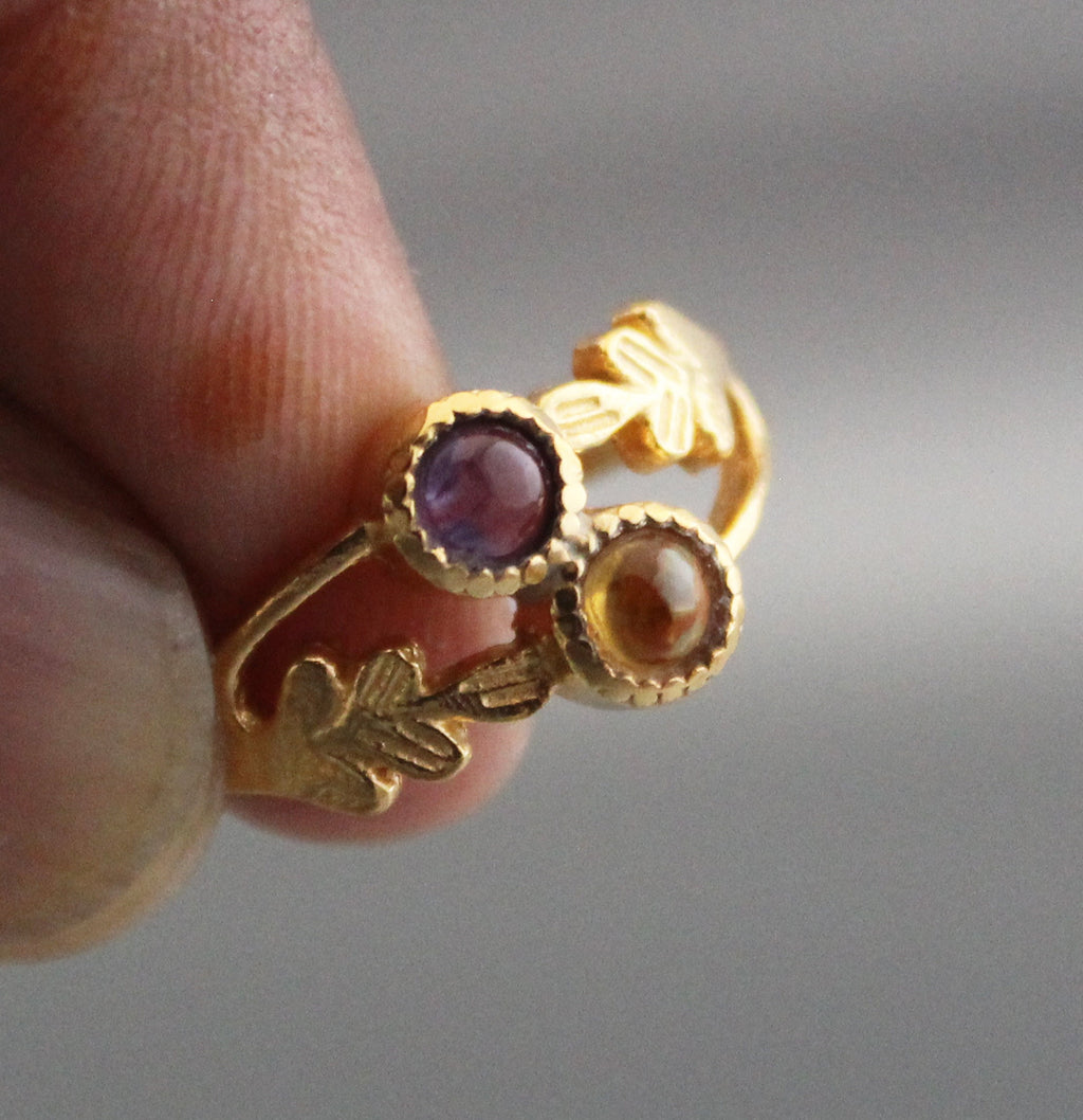 Citrine Ring, Amethyst Ring, Multi stone rings, Birthstone Ring for Mom, Mothers Day Gift, Personalized Birthstone Jewelry Gift for Her