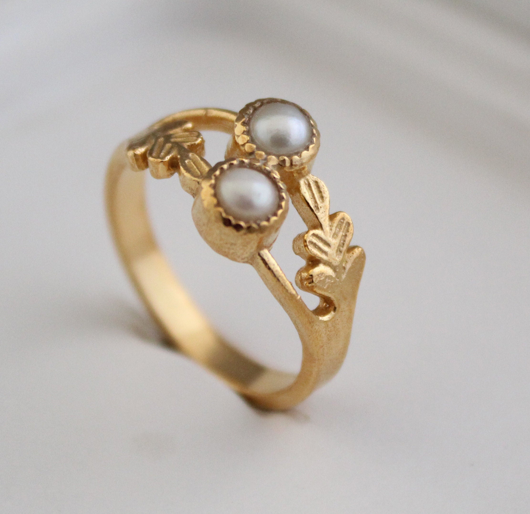 14K Gold Pearl Ring, Round Pearl Ring, Handmade Silver Ring, June Birthstone Pearl Ring, pearl ring dainty