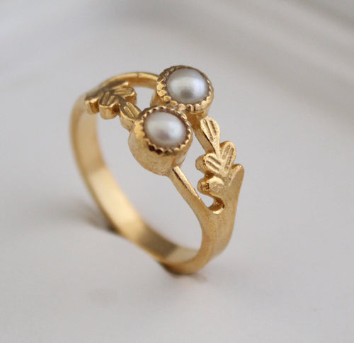 14K Gold Pearl Ring, Round Pearl Ring, Handmade Silver Ring, June Birthstone Pearl Ring, pearl ring dainty