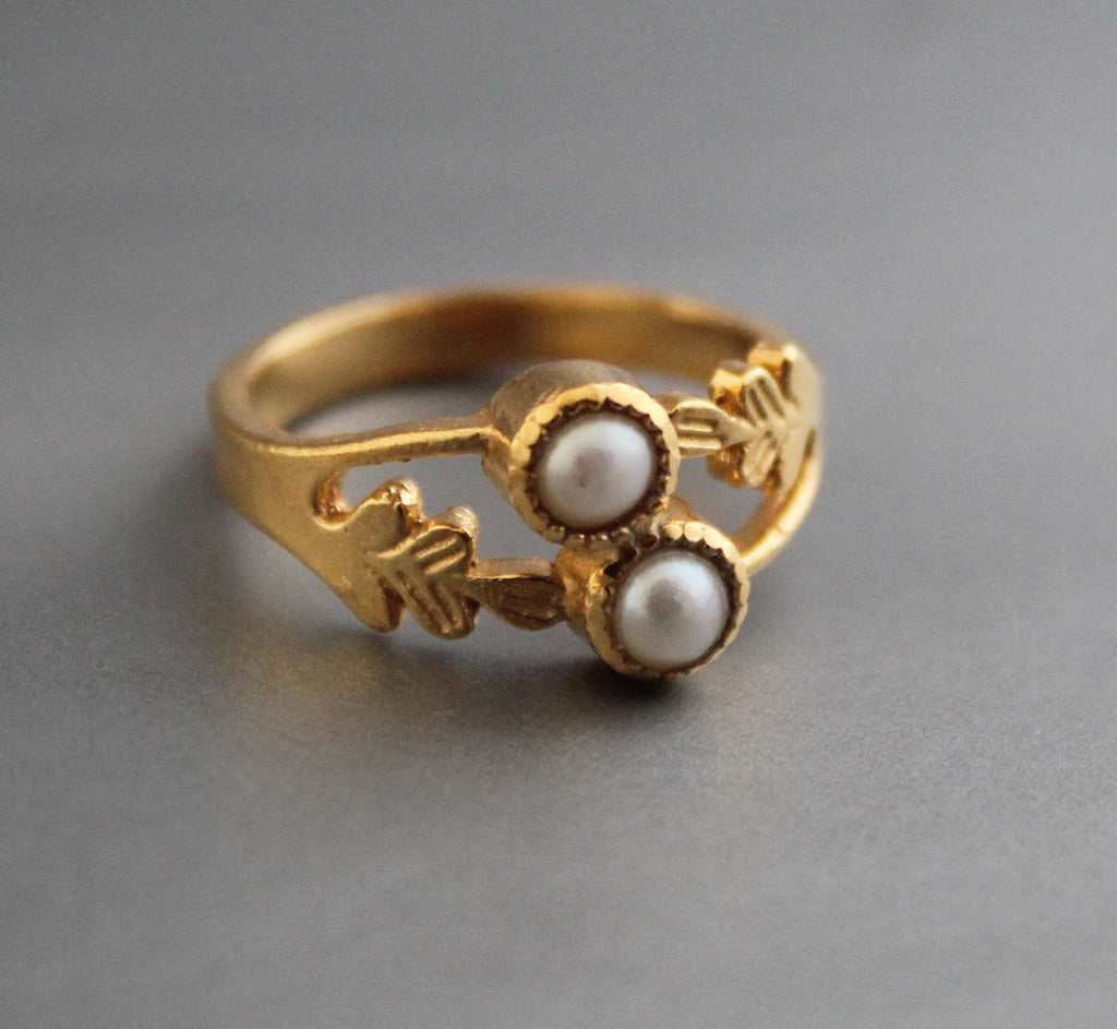 14K Gold Pearl Ring, Round Pearl Ring, Handmade Silver Ring, June Birthstone Pearl Ring, pearl ring dainty