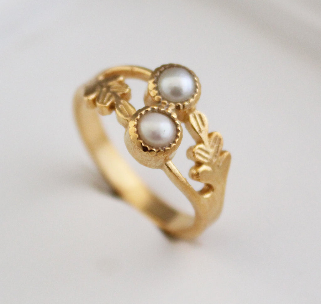 14K Gold Pearl Ring, Round Pearl Ring, Handmade Silver Ring, June Birthstone Pearl Ring, pearl ring dainty