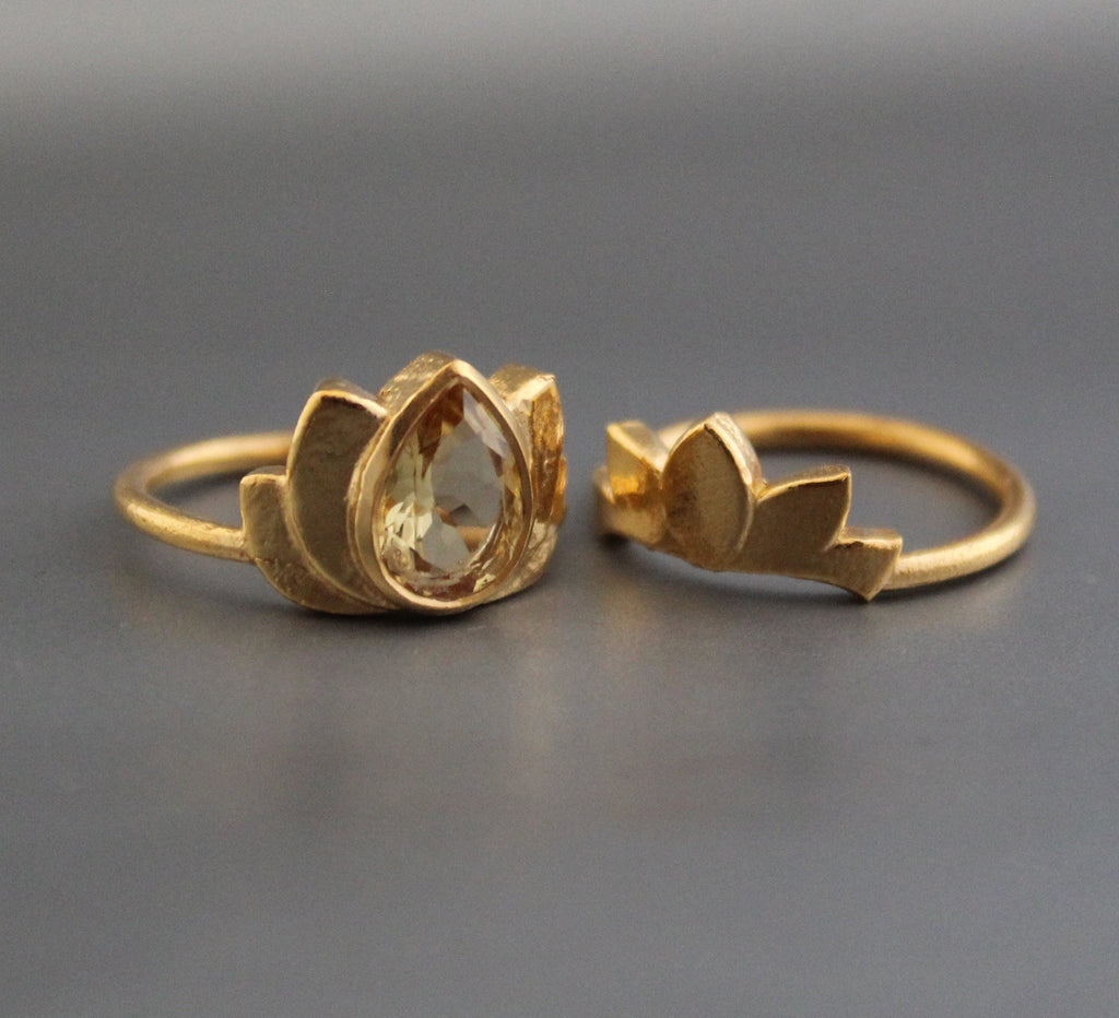 Citrine Ring Set, Pear Cut, Gold Plated, November Birthstone, Handmade Ring, Crystal ring