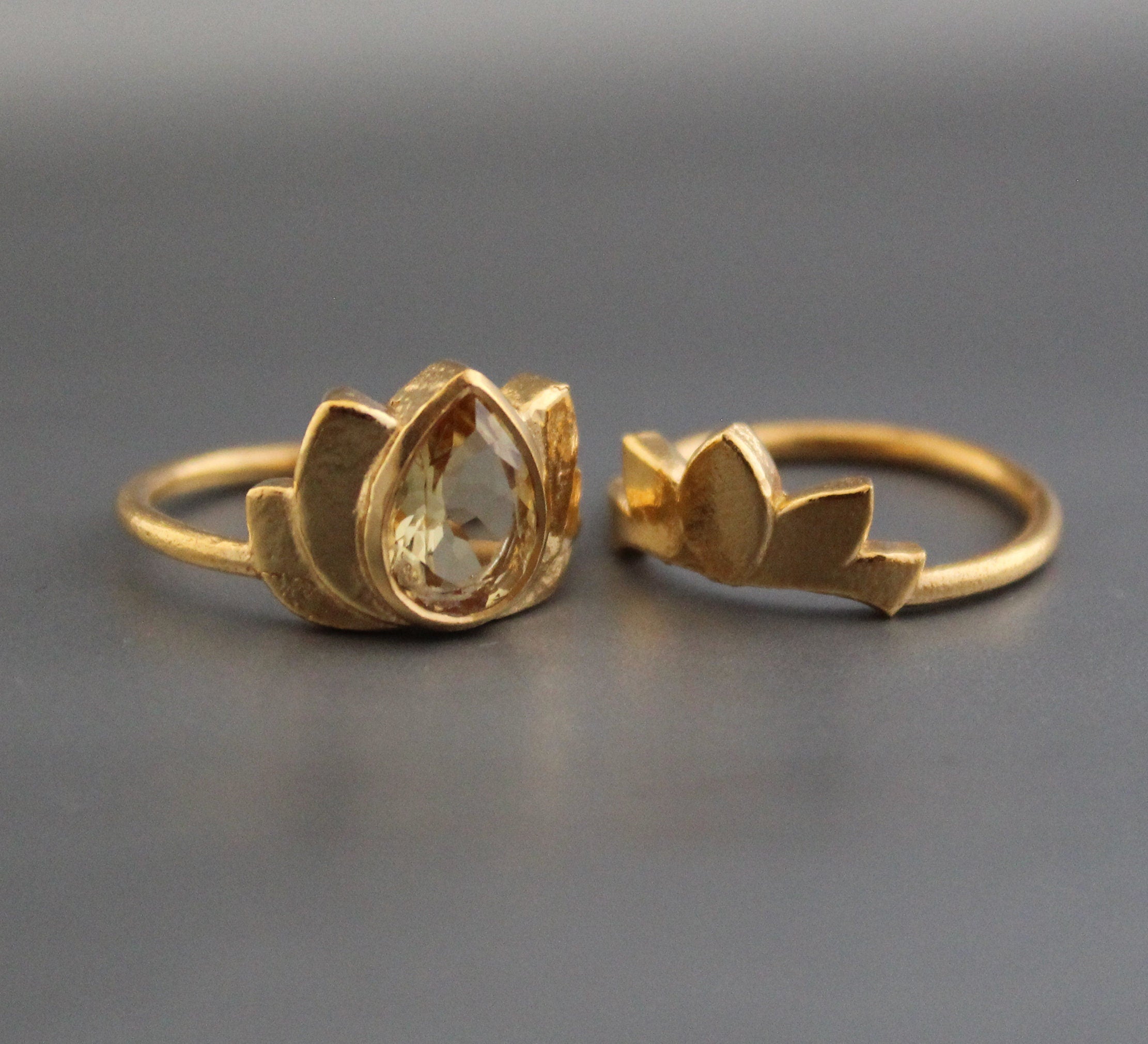 Citrine Ring Set, Pear Cut, Gold Plated, November Birthstone, Handmade Ring, Crystal ring