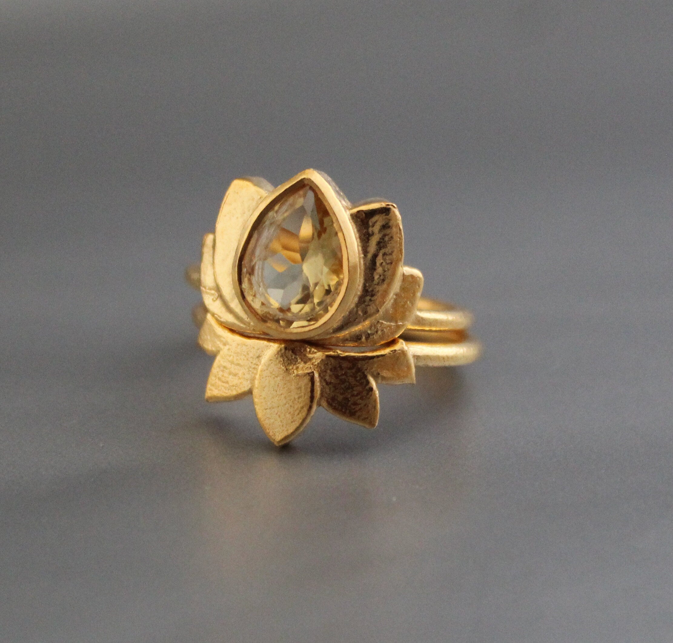 Citrine Ring Set, Pear Cut, Gold Plated, November Birthstone, Handmade Ring, Crystal ring