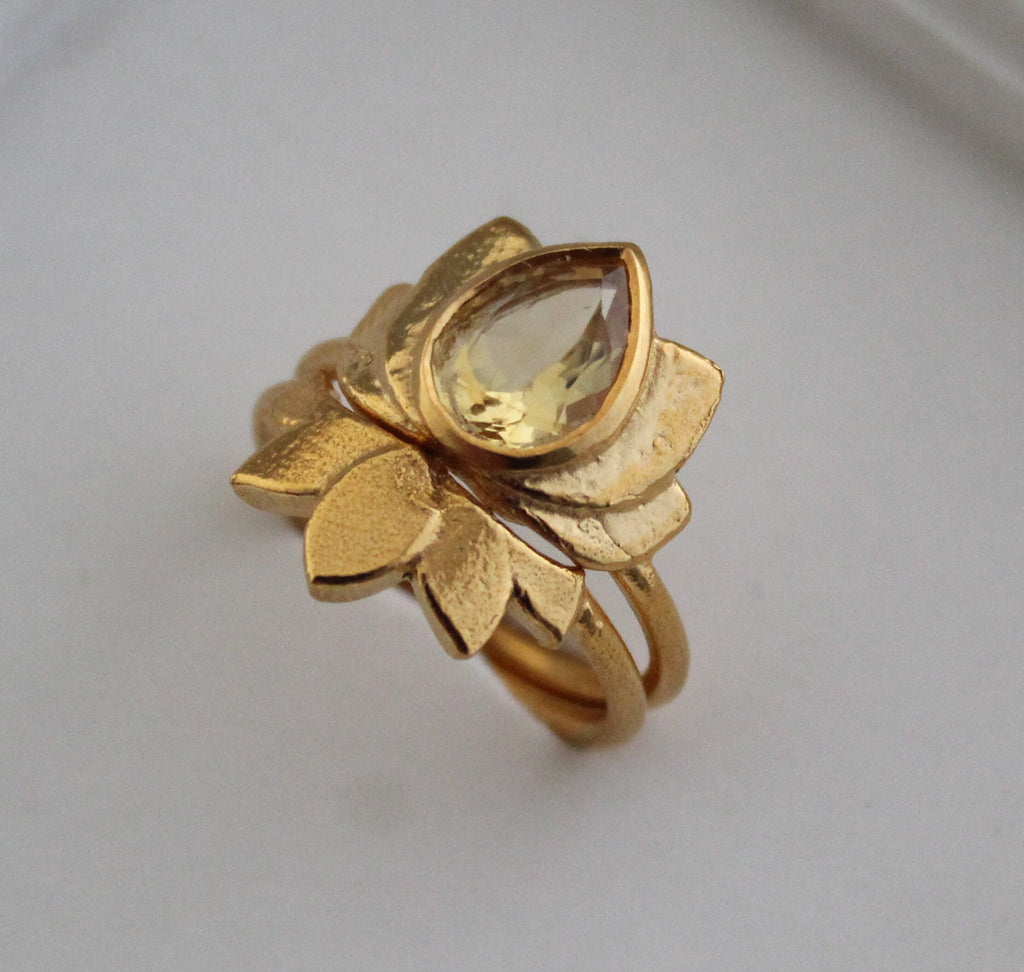 Citrine Ring Set, Pear Cut, Gold Plated, November Birthstone, Handmade Ring, Crystal ring
