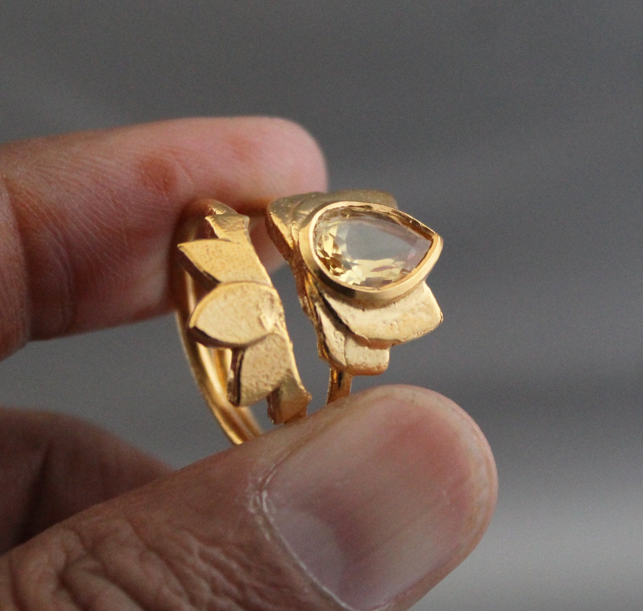 Citrine Ring Set, Pear Cut, Gold Plated, November Birthstone, Handmade Ring, Crystal ring