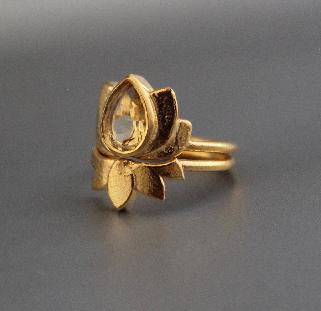 Citrine Ring Set, Pear Cut, Gold Plated, November Birthstone, Handmade Ring, Crystal ring