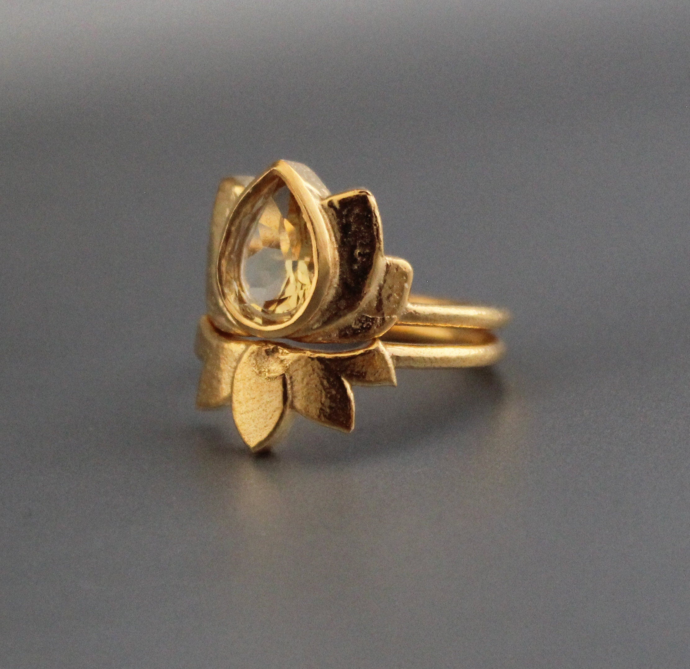 Citrine Ring Set, Pear Cut, Gold Plated, November Birthstone, Handmade Ring, Crystal ring