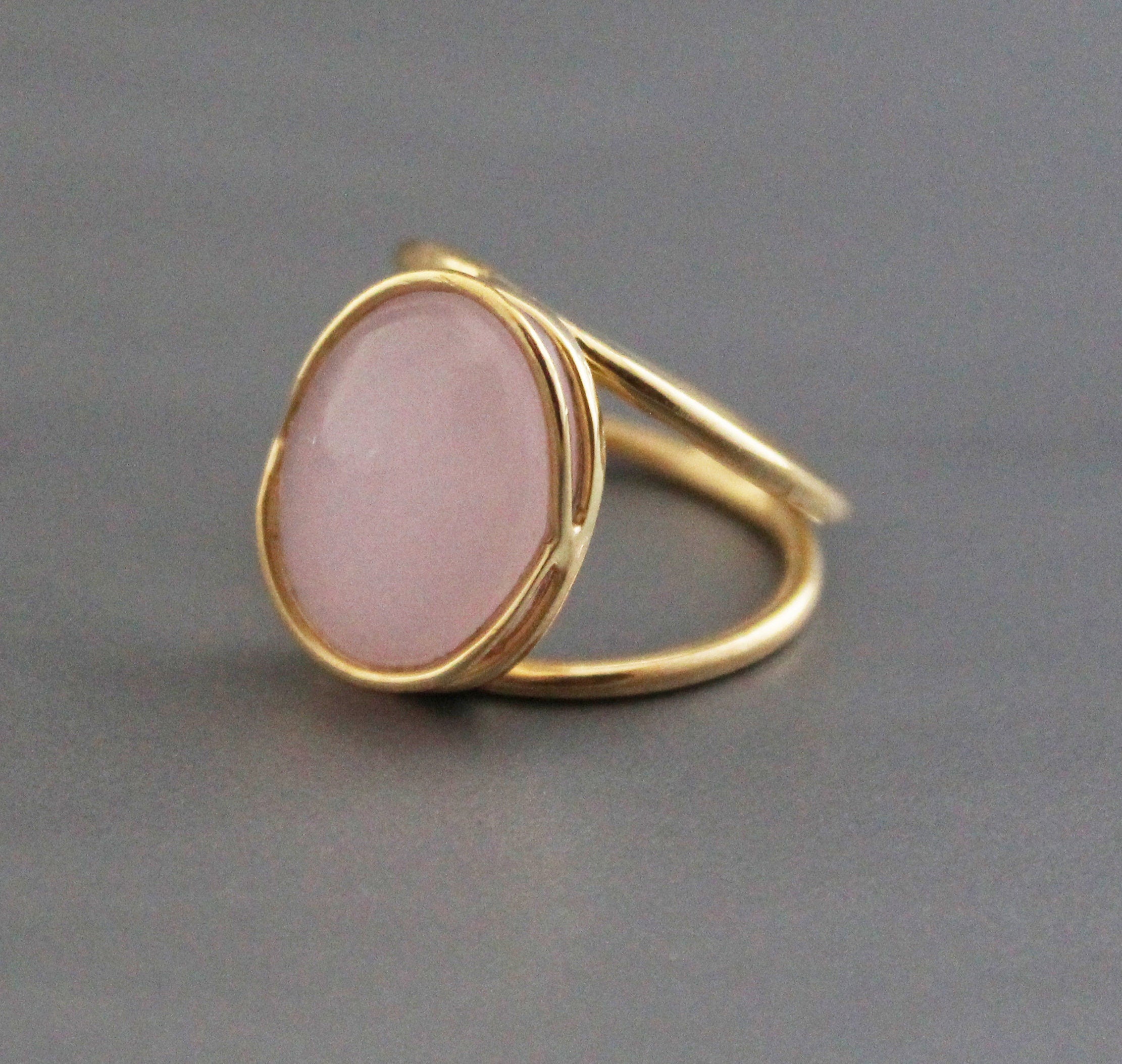 Pink Chalcedony Ring: 18k Gold Wire, Modern Designer Jewelry
