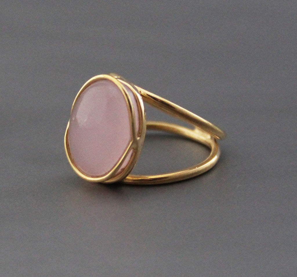 Pink Chalcedony Ring: 18k Gold Wire, Modern Designer Jewelry