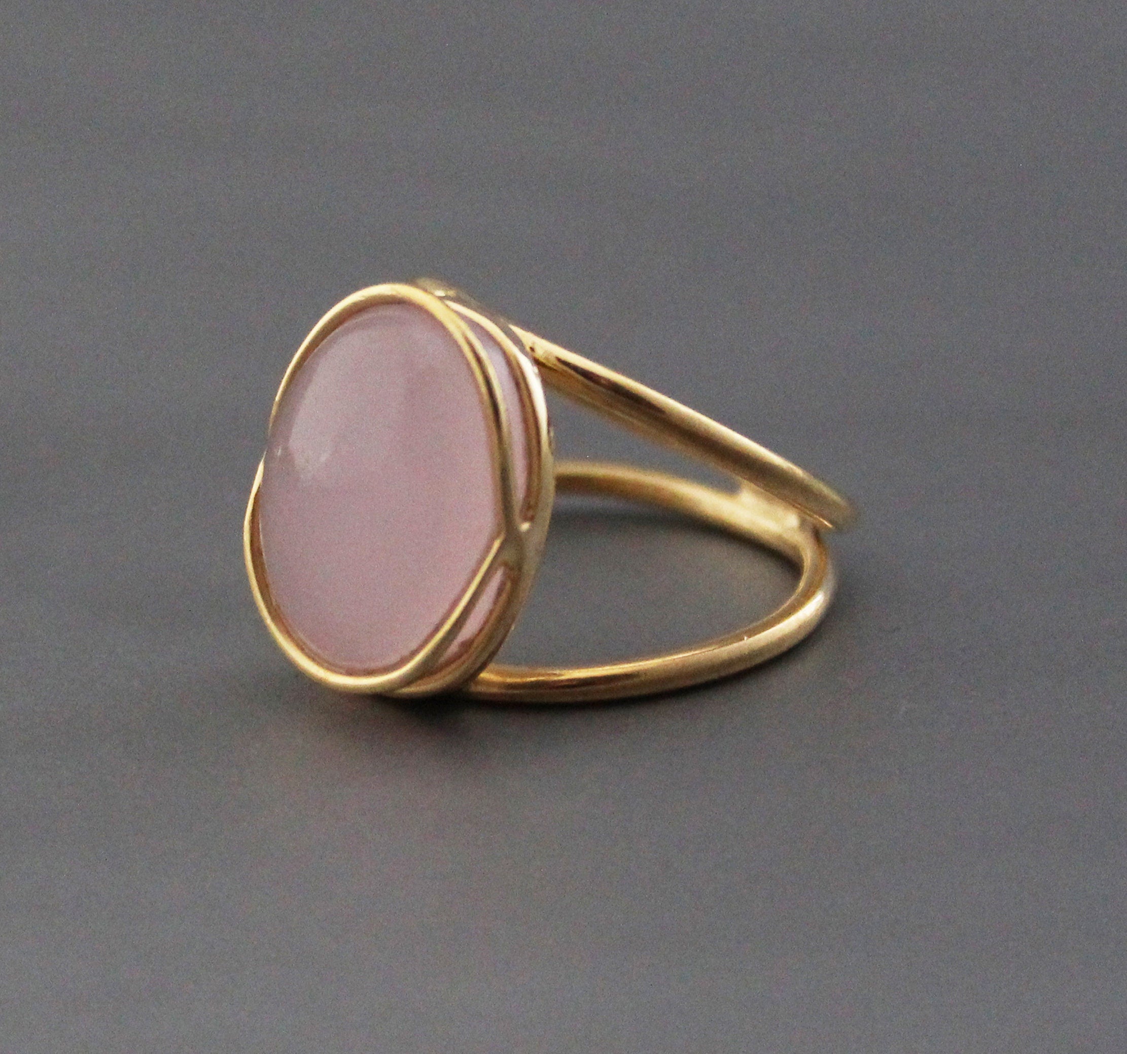 Pink Chalcedony Ring: 18k Gold Wire, Modern Designer Jewelry