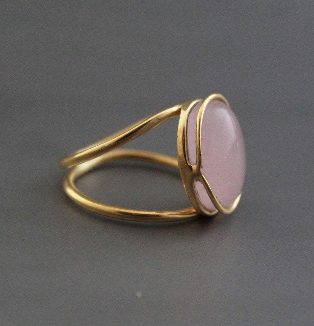 Pink Chalcedony Ring: 18k Gold Wire, Modern Designer Jewelry