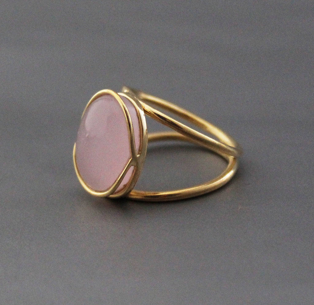 Pink Chalcedony Ring: 18k Gold Wire, Modern Designer Jewelry