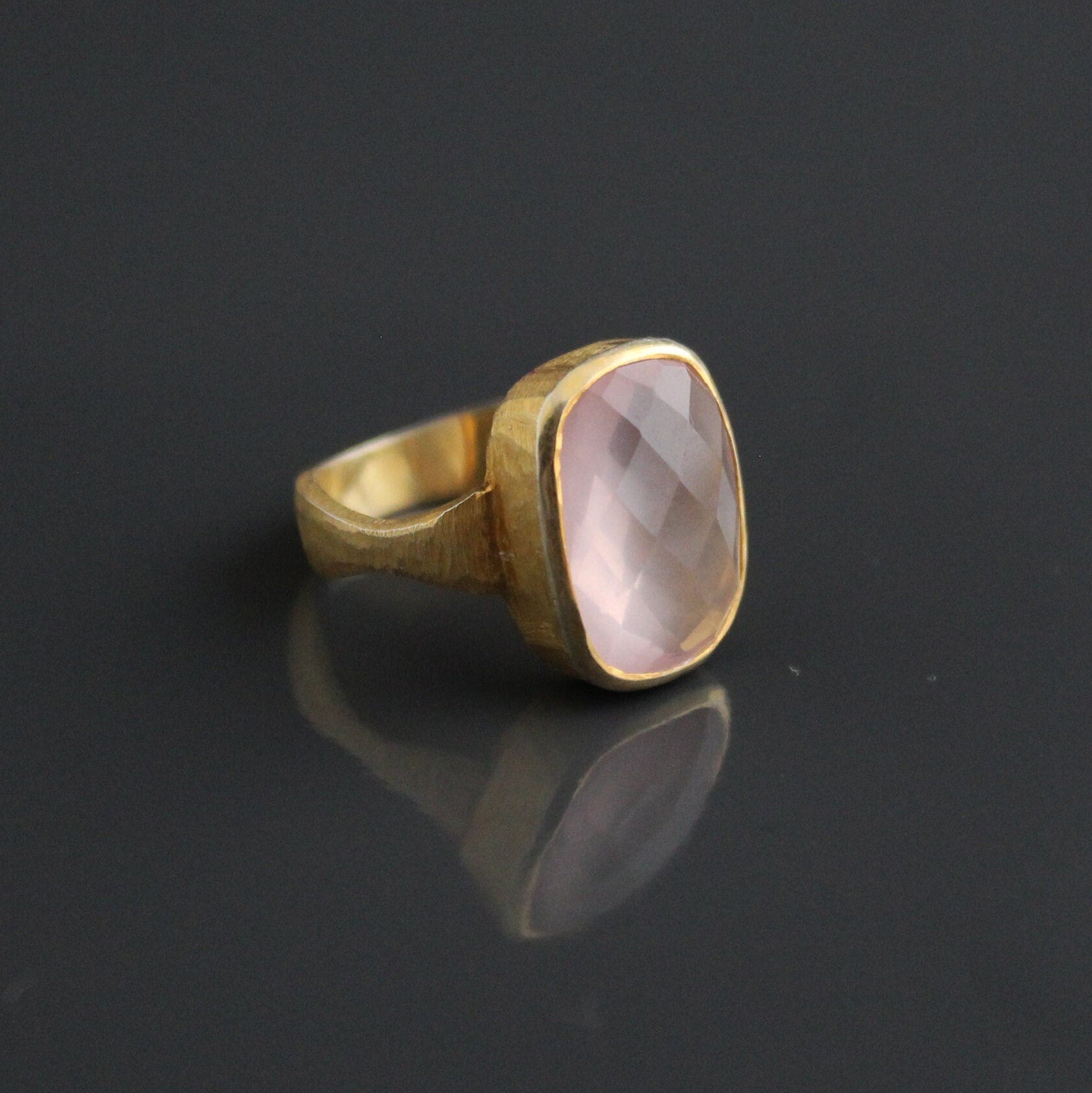 Rose Quartz Ring Gold, pink quartz ring, January Birthstone, unique ring Gift, Quartz Gemstone Ring