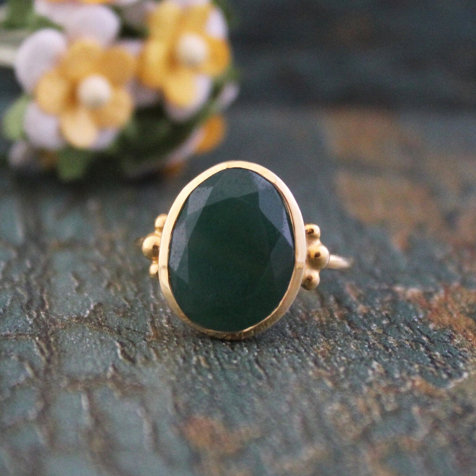 Green Onyx Statement Ring, 925 Sterling Silver Anniversary Ring, 18k Gold Plated, Jewelry, Handmade