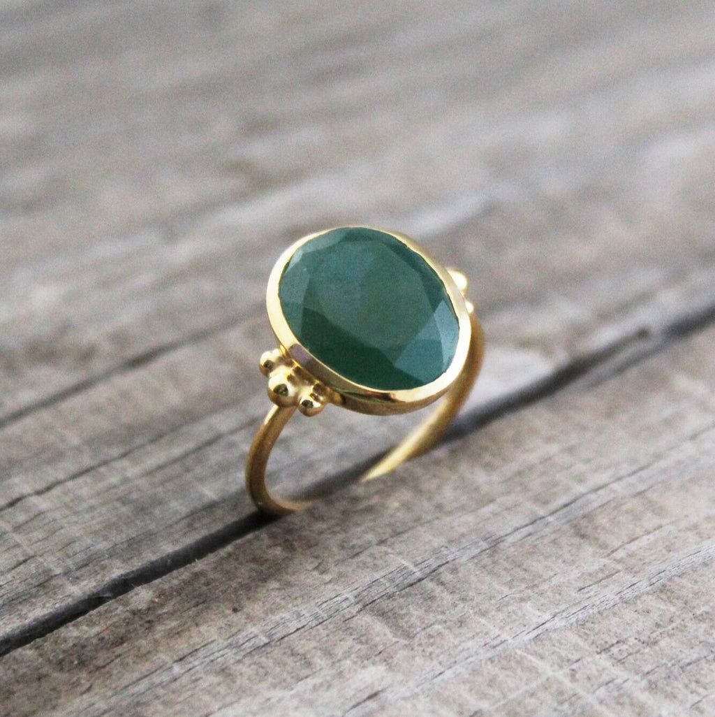 Green Onyx Statement Ring, 925 Sterling Silver Anniversary Ring, 18k Gold Plated, Jewelry, Handmade