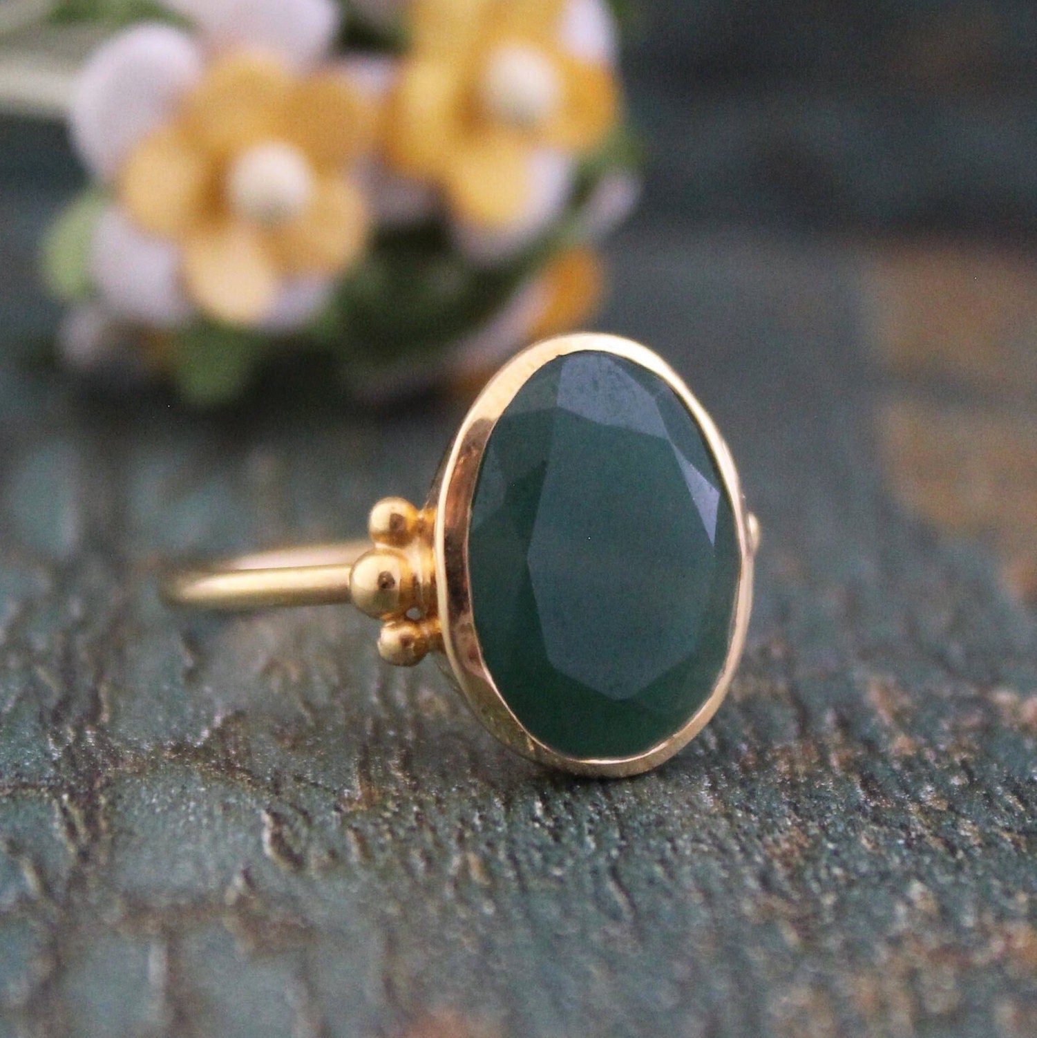 Green Onyx Statement Ring, 925 Sterling Silver Anniversary Ring, 18k Gold Plated, Jewelry, Handmade