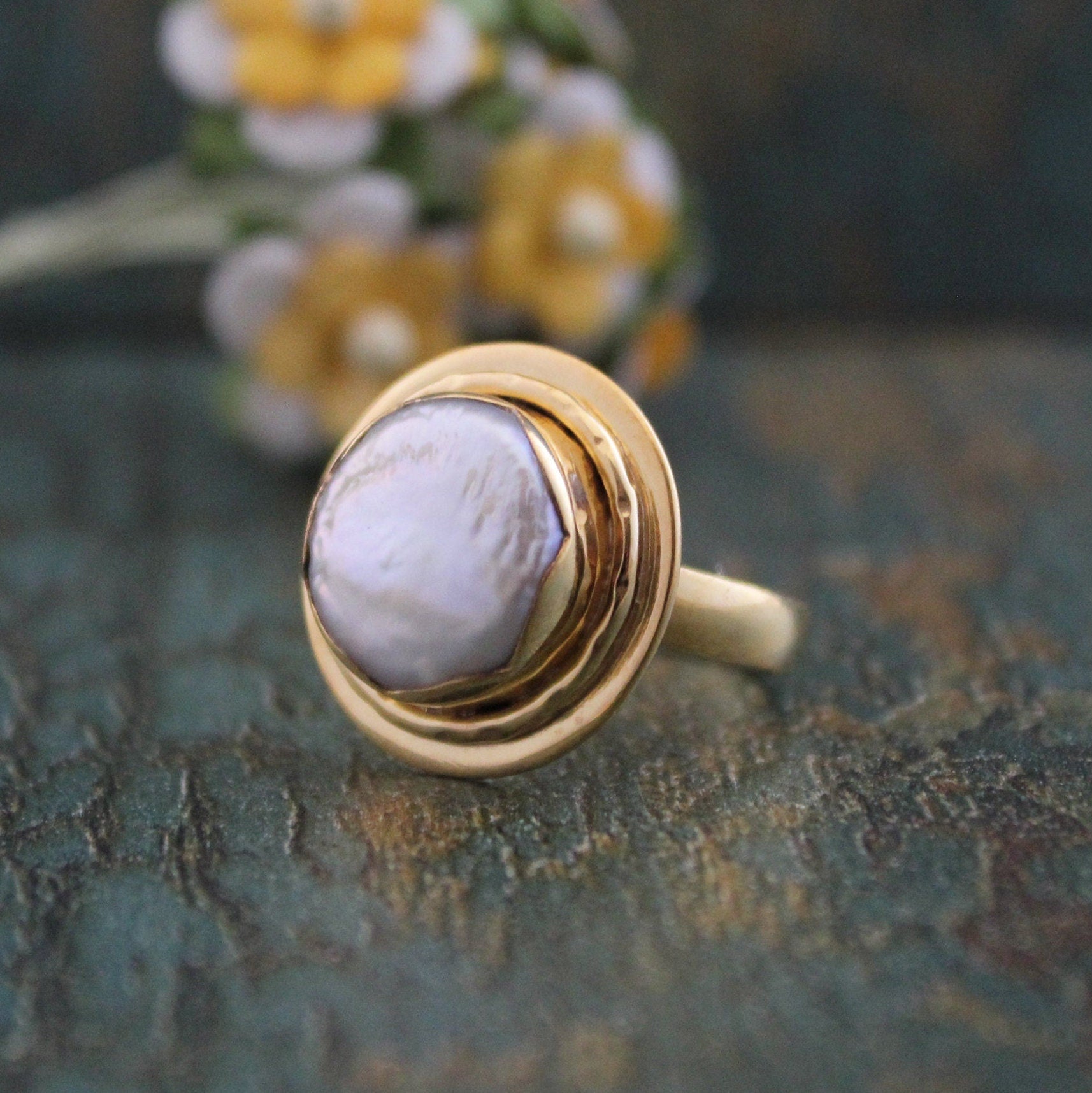 18K Gold Victorian Pearl Ring, Vintage Pearl Ping, Statement Ring, Freshwater Pearl Ring, pearlrings