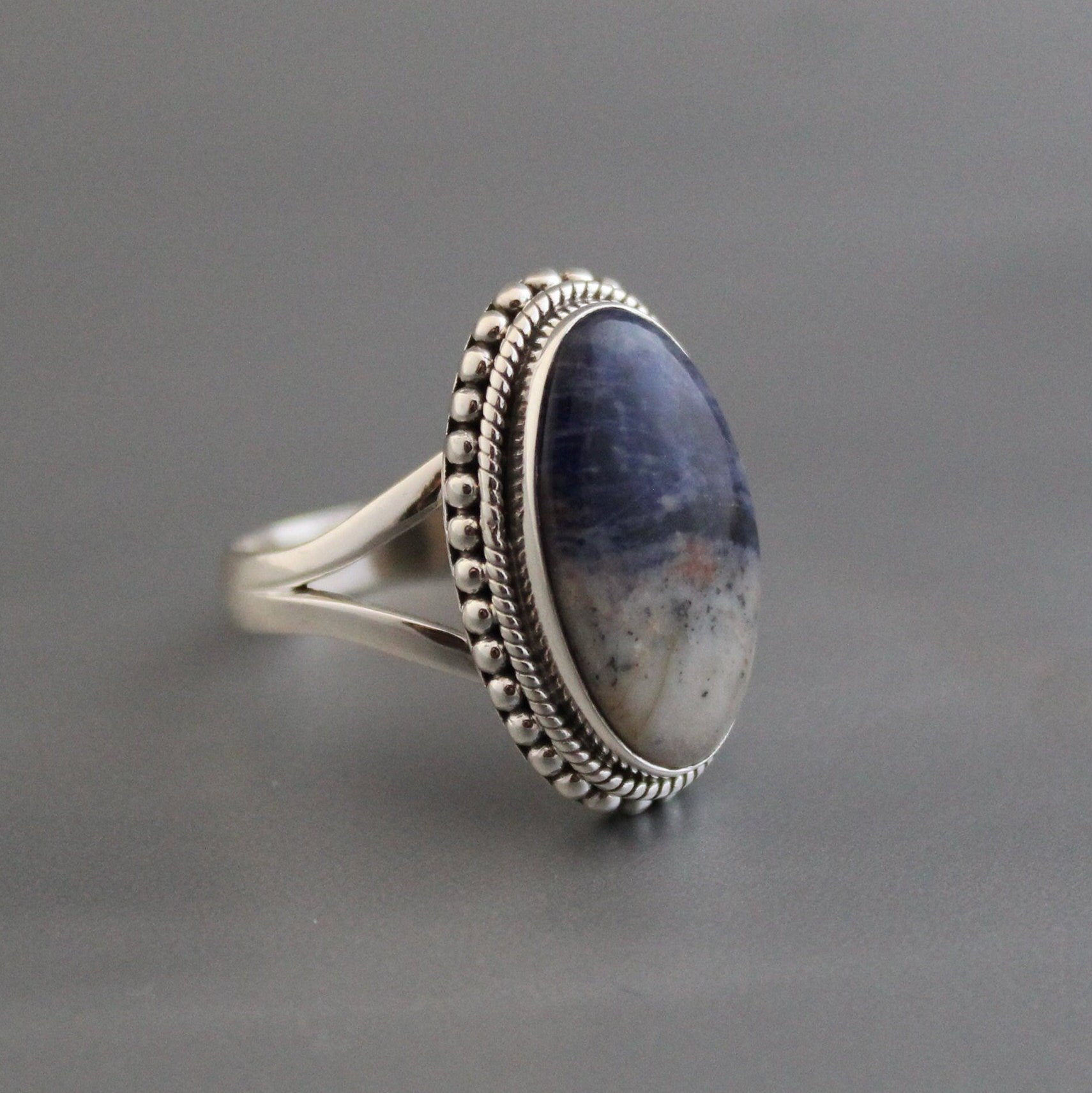 Blue Jasper Sterling Silver Ring, Handmade Bohemian Jewelry Oval Statement Jewelry, Birthstone Ring, Gift For Her, Christmas Gift