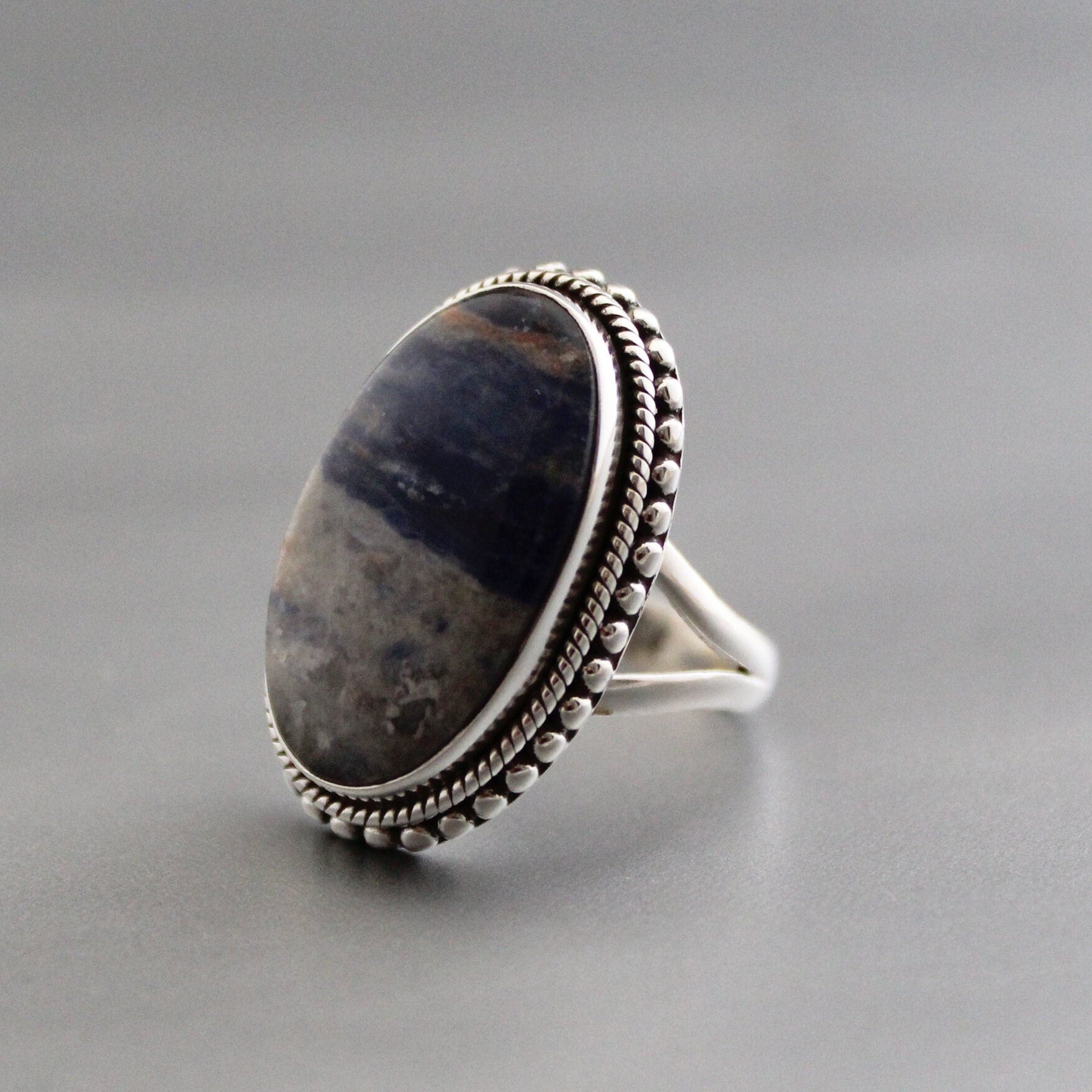 Blue Jasper Sterling Silver Ring, Handmade Bohemian Jewelry Oval Statement Jewelry, Birthstone Ring, Gift For Her, Christmas Gift