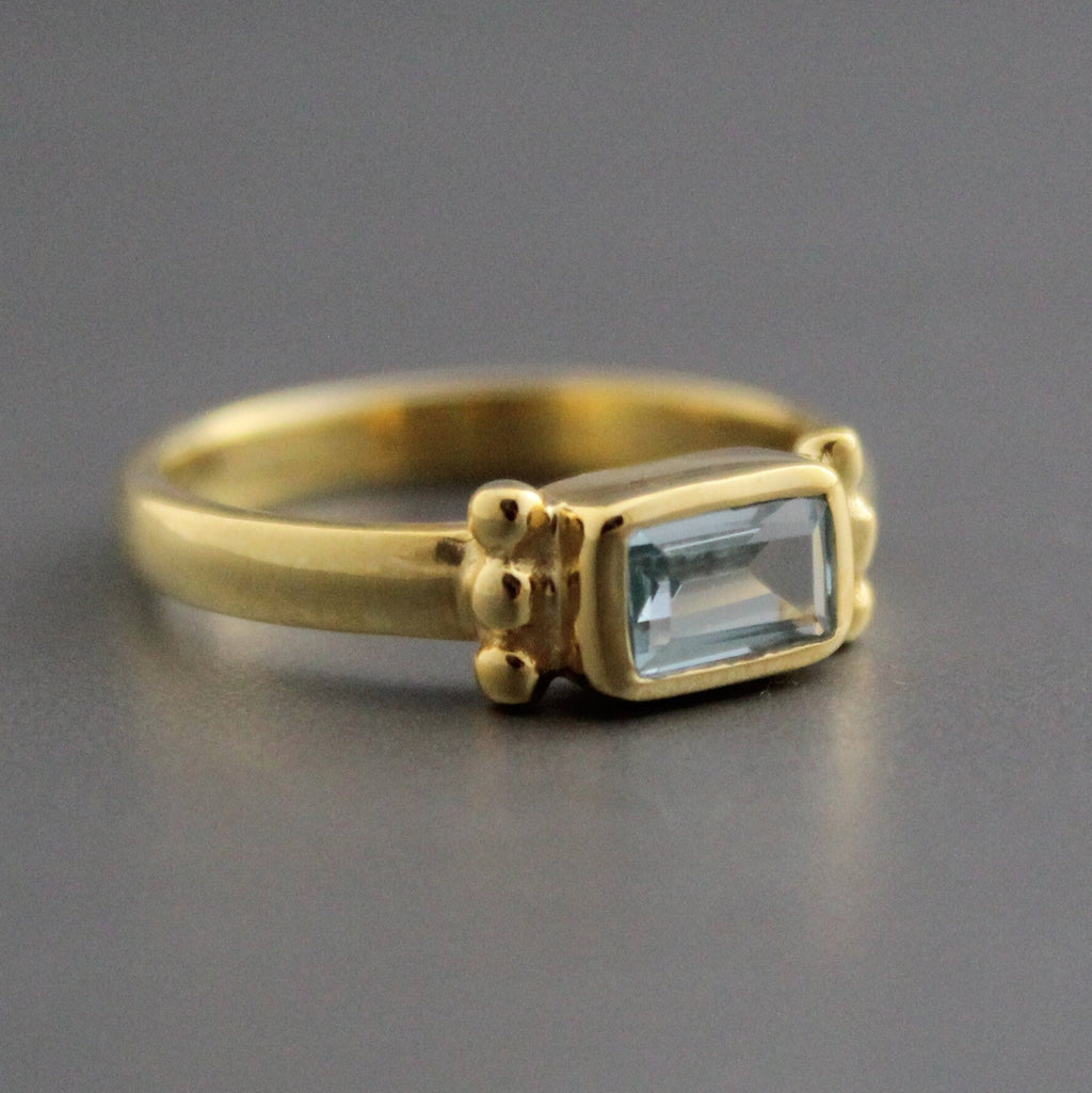 Aquamarine Ring, Baguette Sterling Silver Ring, 14K Solid Gold March Birthstone Ring, Engagement Ring