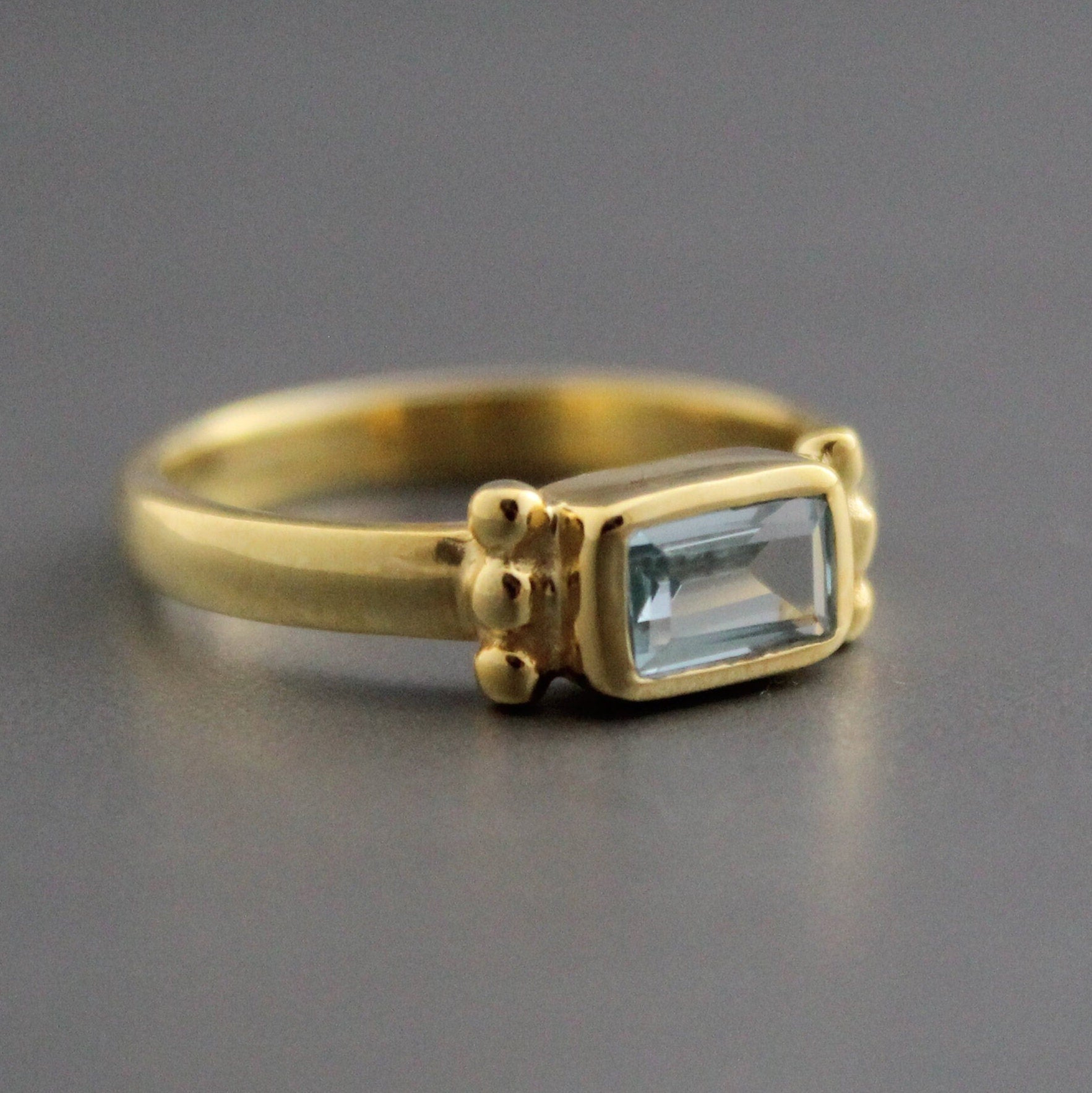 Aquamarine Ring, Baguette Sterling Silver Ring, 14K Solid Gold March Birthstone Ring, Engagement Ring