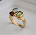 Unique Birthstone Ring, Personalized custom Three stone ring, Multi Stone Ring, Natural Gemstone Ring, Garnet Peridot Blue Topaz